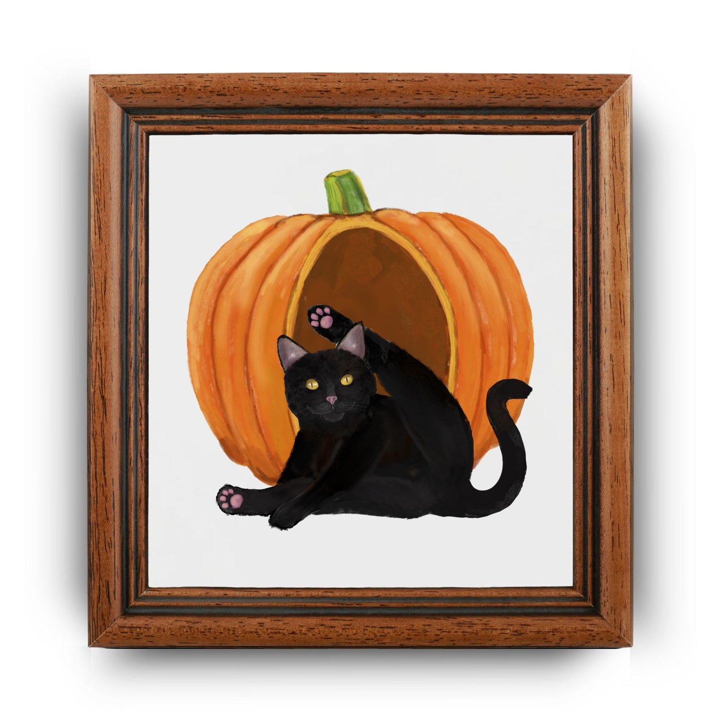 Black Cat with Pumpkin Ceramic Tile - MerikaArt