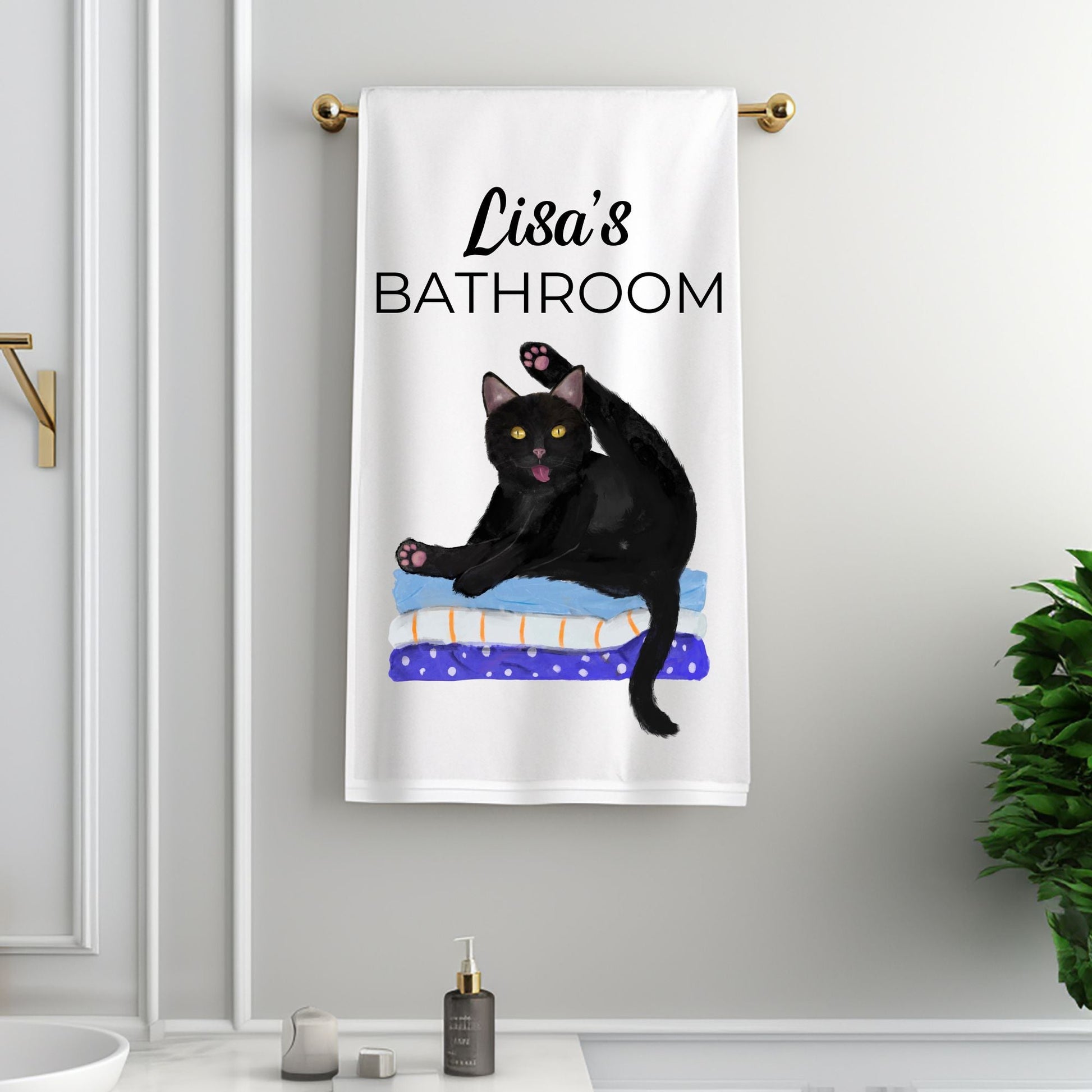 Black Cat Yoga Bathroom Towel - MerikaArt