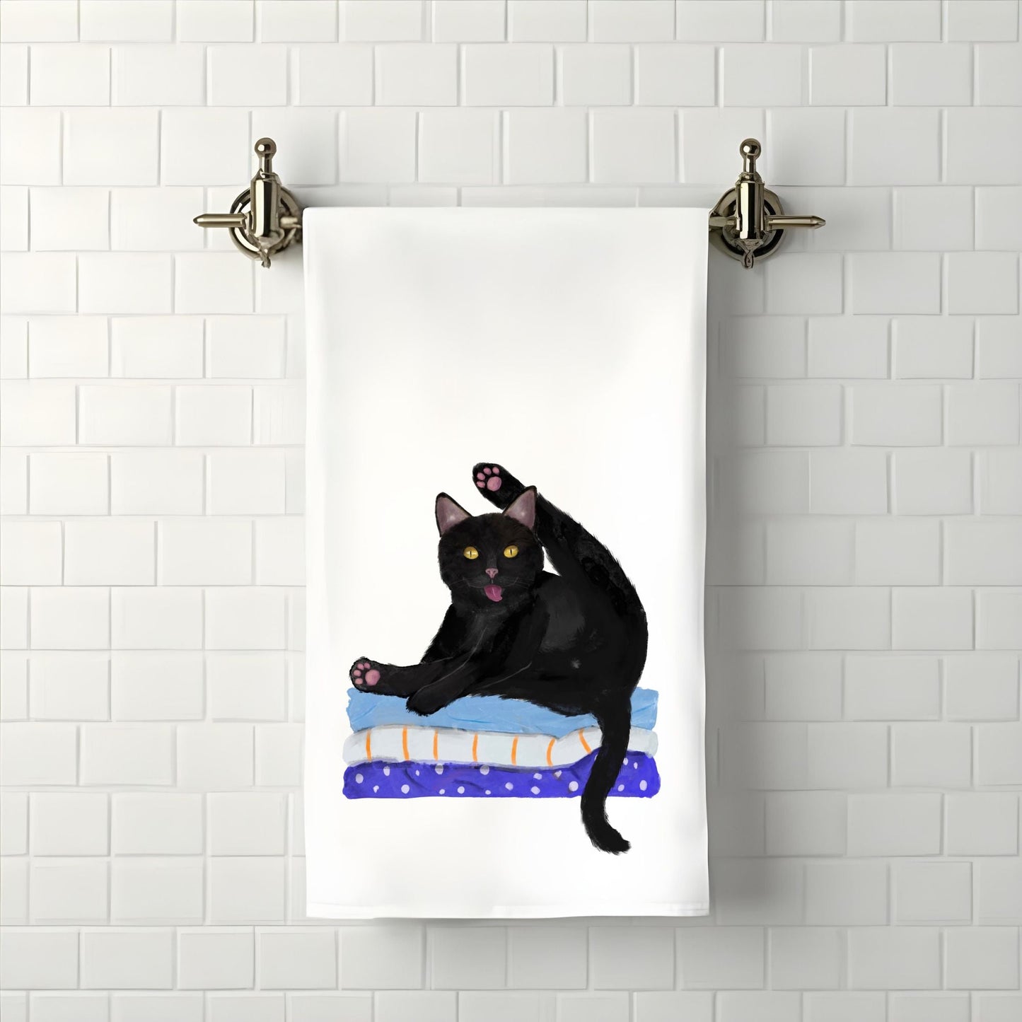 Black Cat Yoga Bathroom Towel - MerikaArt