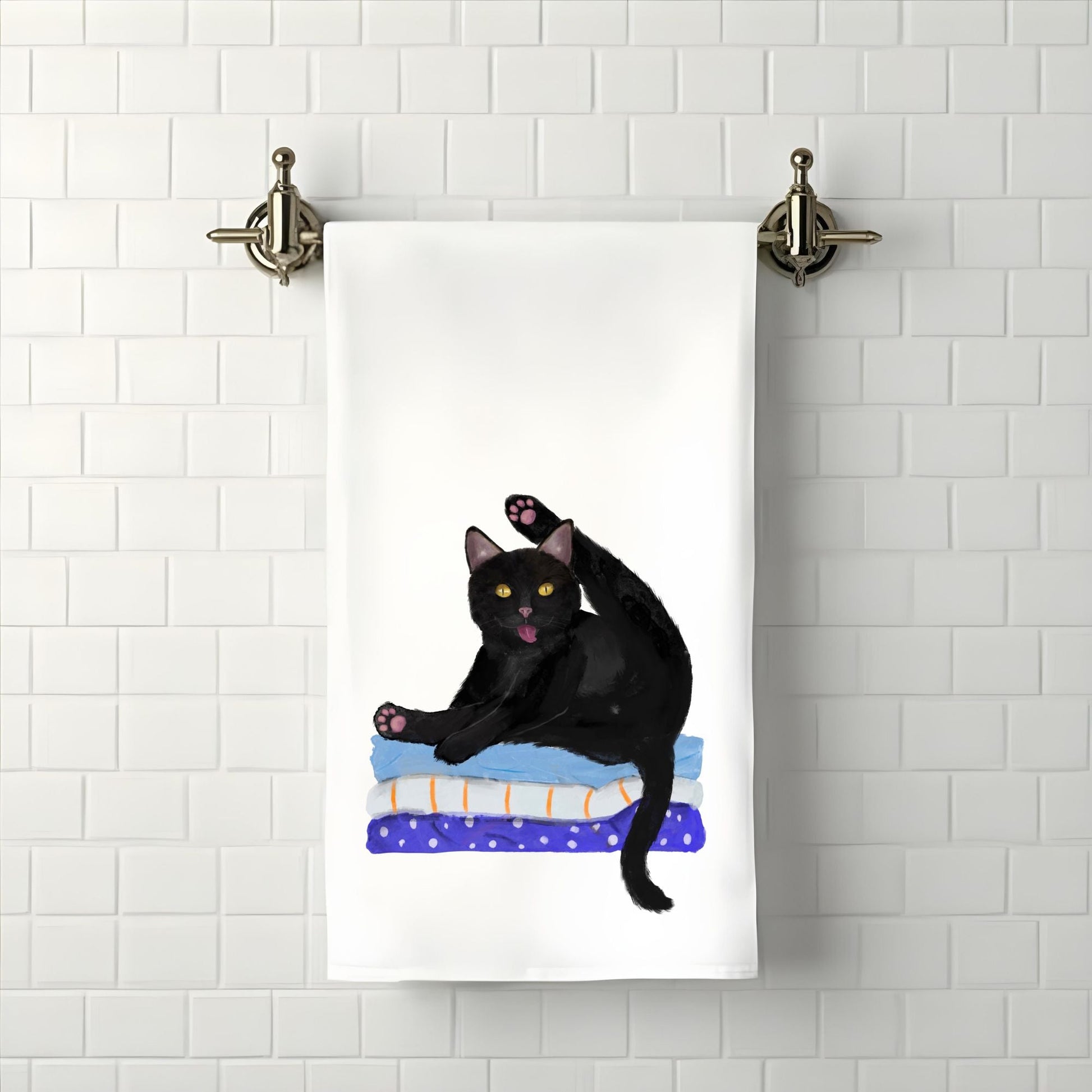 Black Cat Yoga Bathroom Towel - MerikaArt