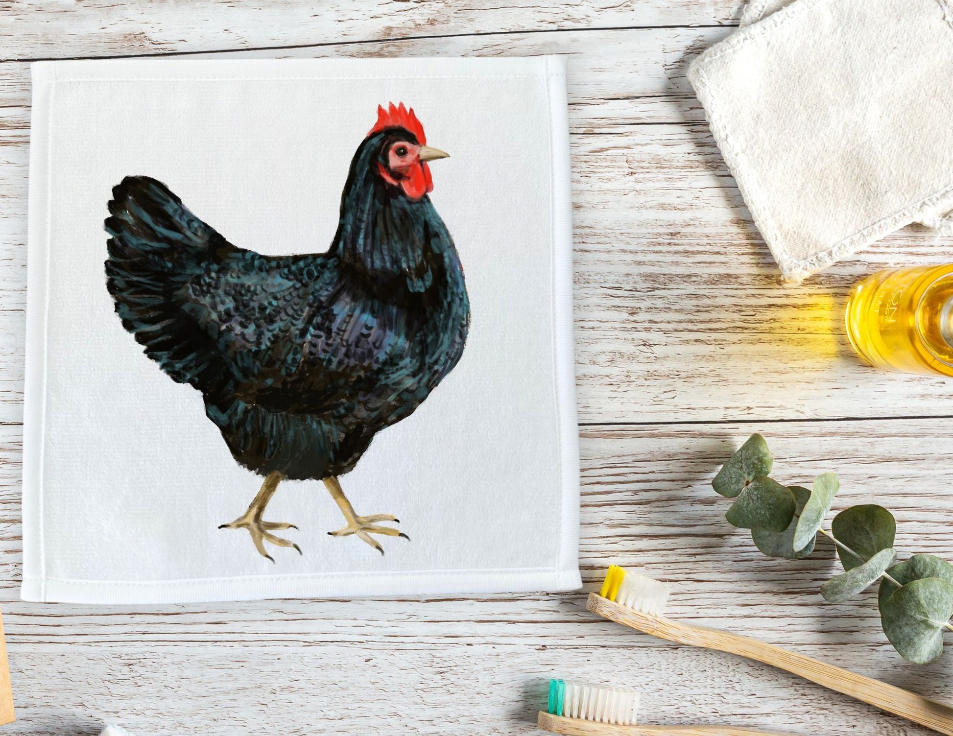 Black Chicken Washcloth - MerikaArt
