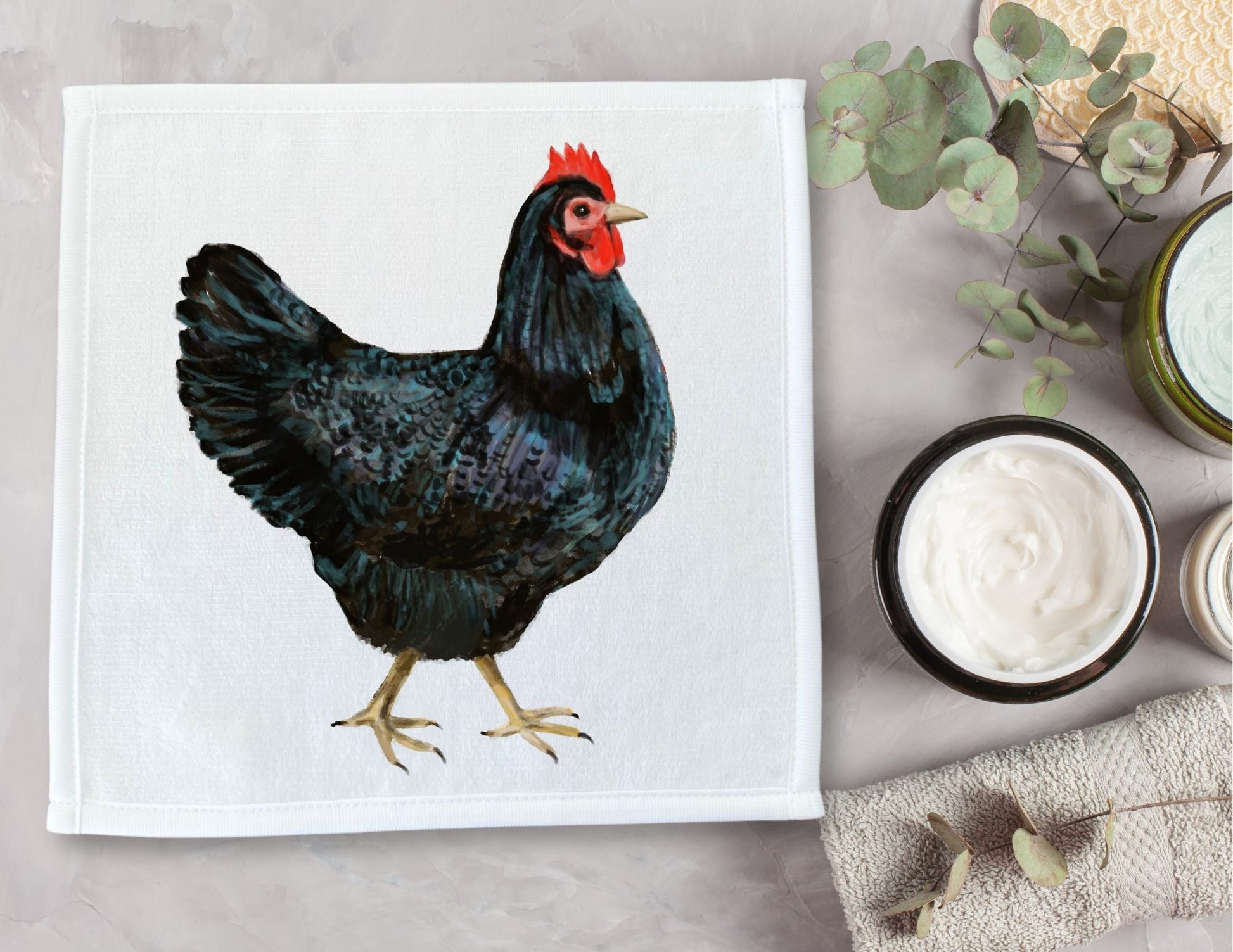 Black Chicken Washcloth - MerikaArt