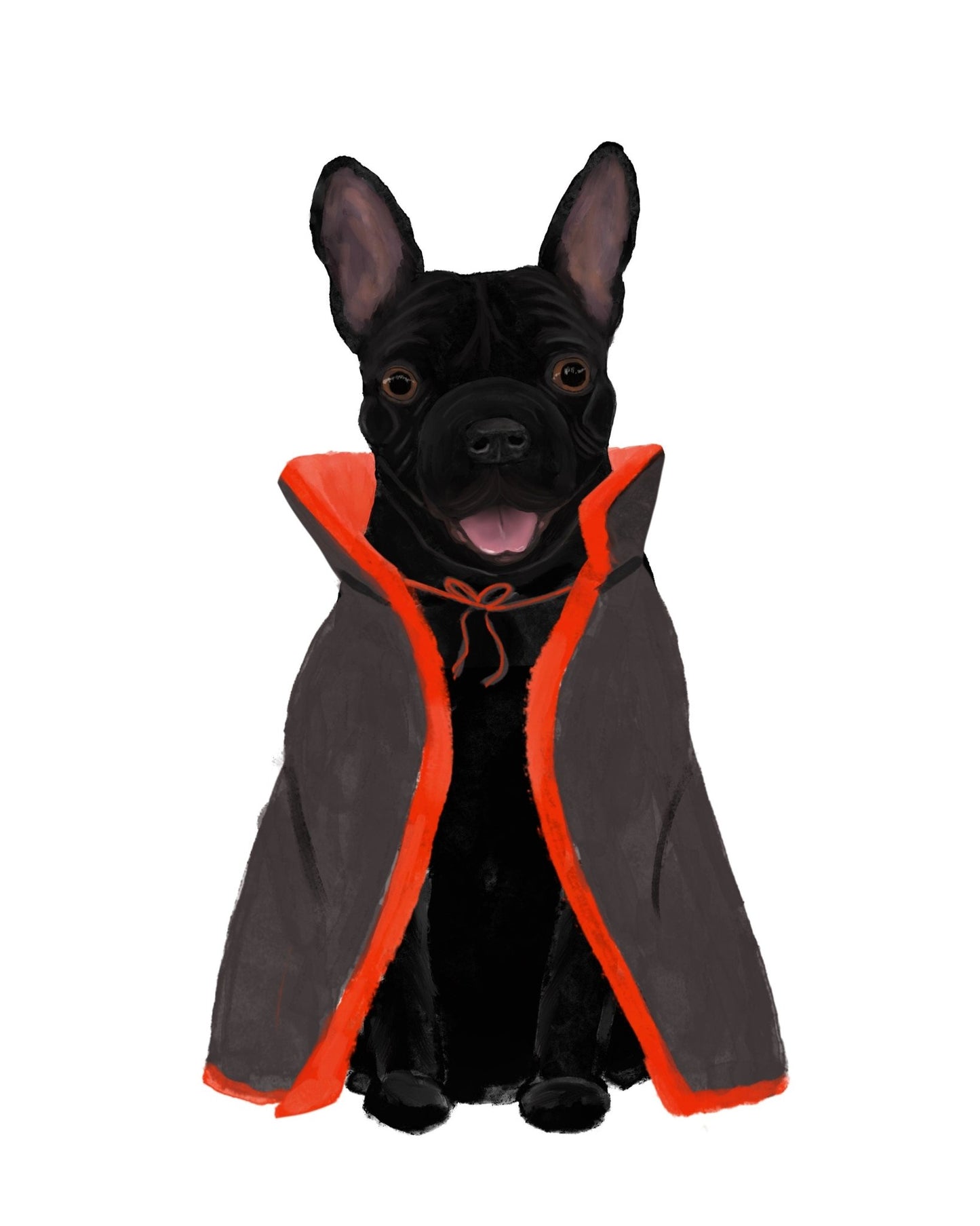 Black French Bulldog with Costume Print, Halloween Dog Painting, Spooky Dog Artwork, Holiday Wall Art, Fall Autumn Wall Print - MerikaArt