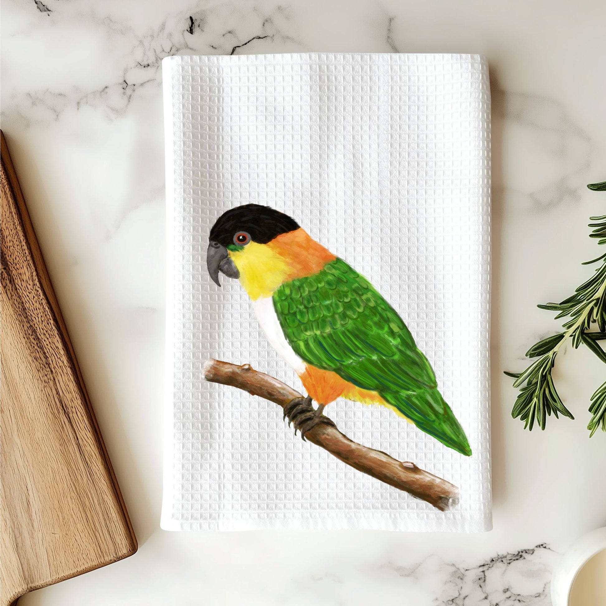 Black - Headed Caique Kitchen Towel - MerikaArt
