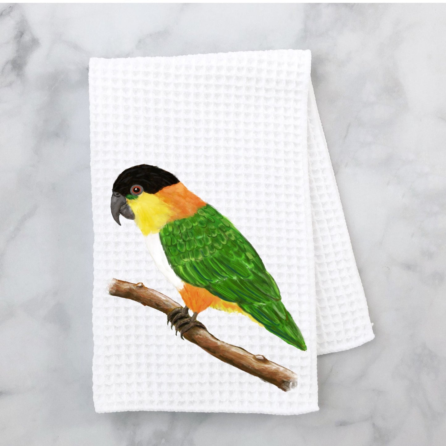 Black - Headed Caique Kitchen Towel - MerikaArt