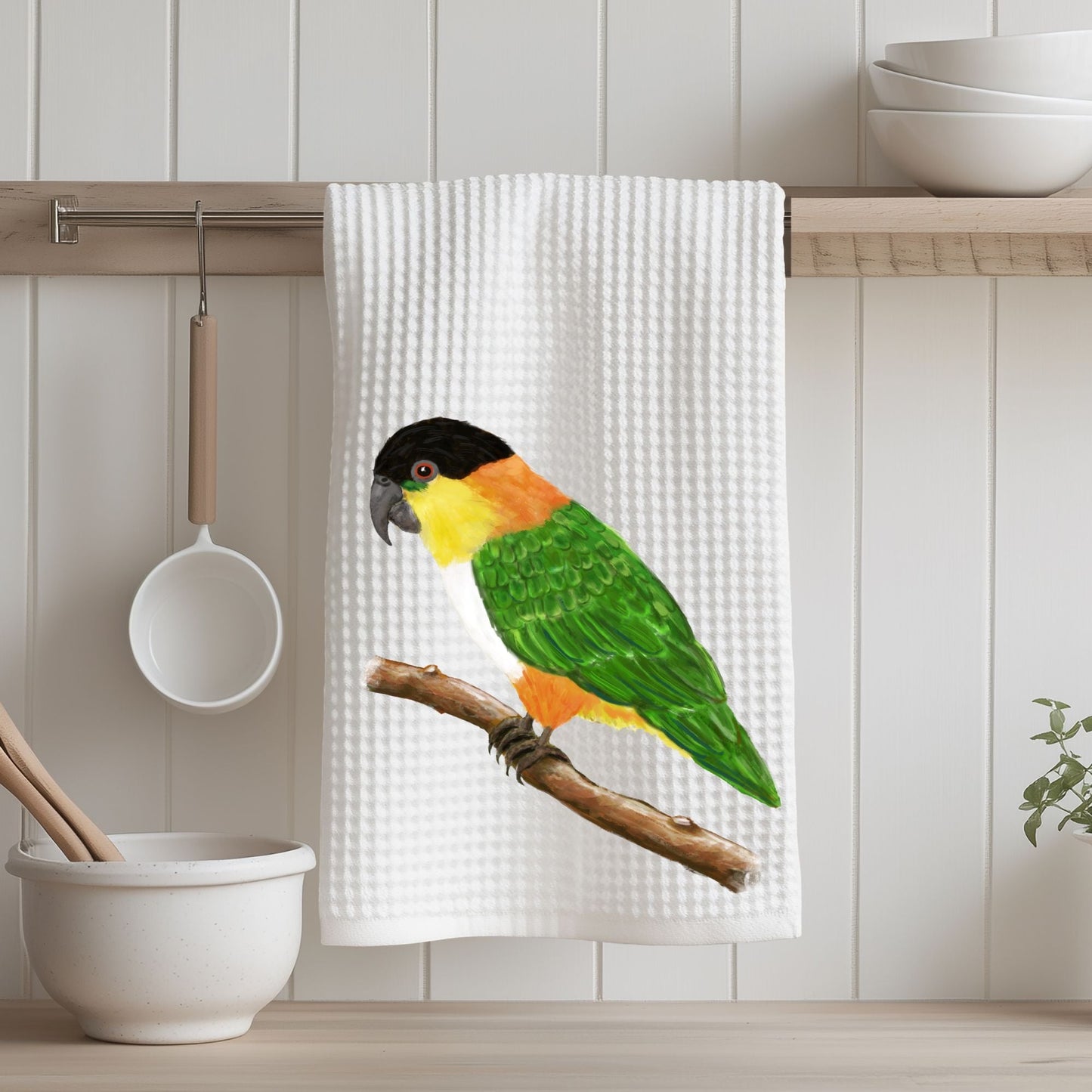 Black - Headed Caique Kitchen Towel - MerikaArt