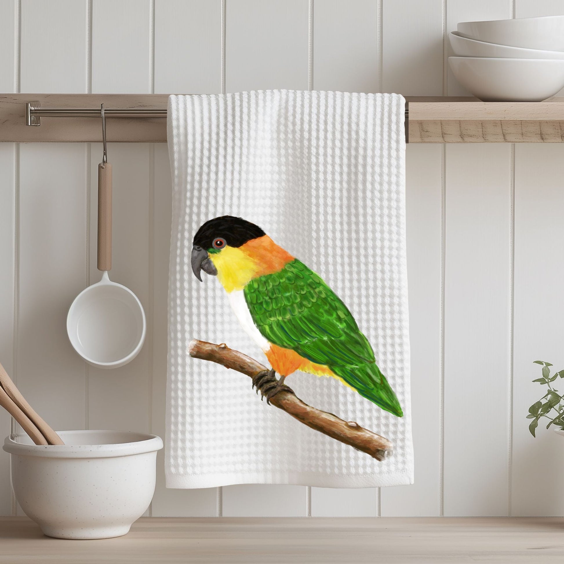 Black - Headed Caique Kitchen Towel - MerikaArt