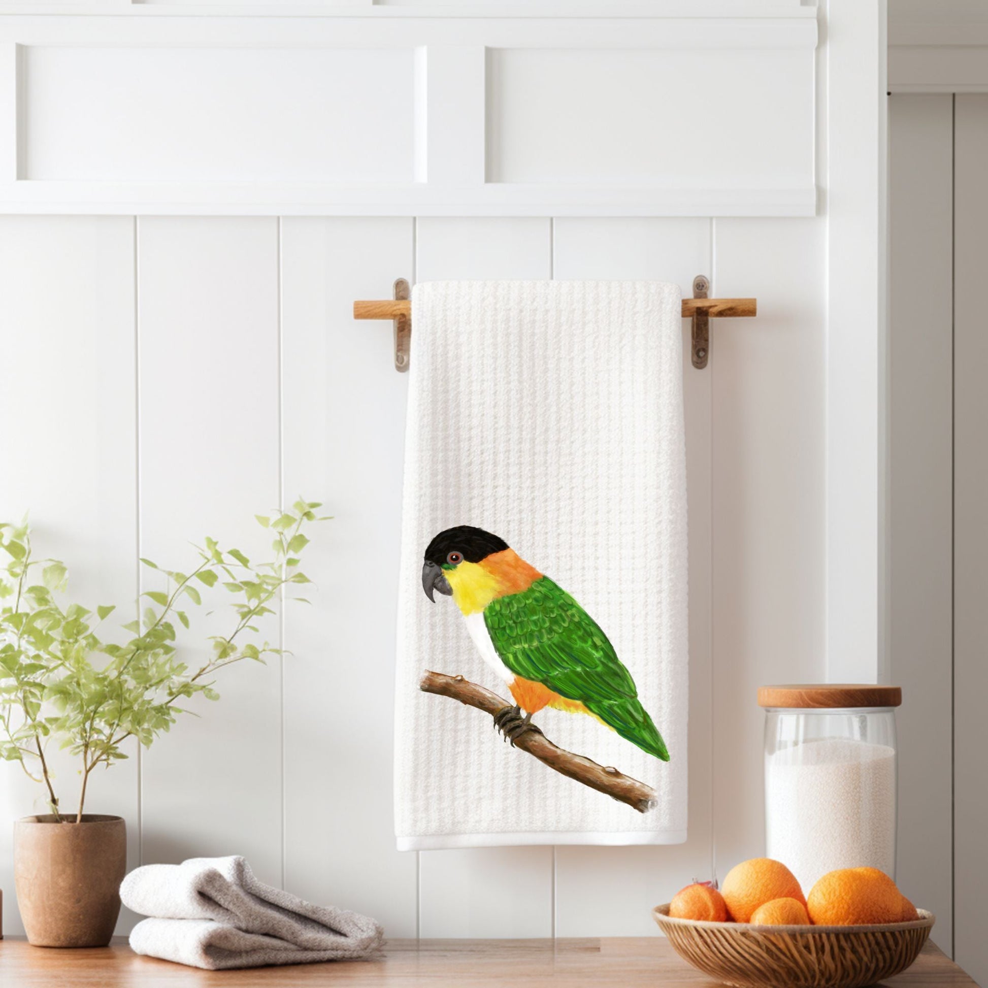 Black - Headed Caique Kitchen Towel - MerikaArt