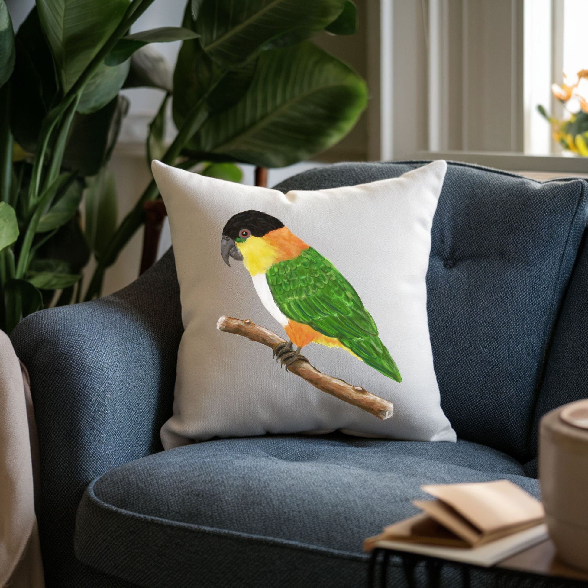 Black - headed Caique Parrot Pillow - MerikaArt