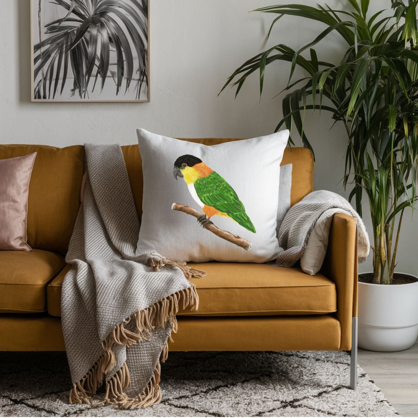 Black - headed Caique Parrot Pillow - MerikaArt