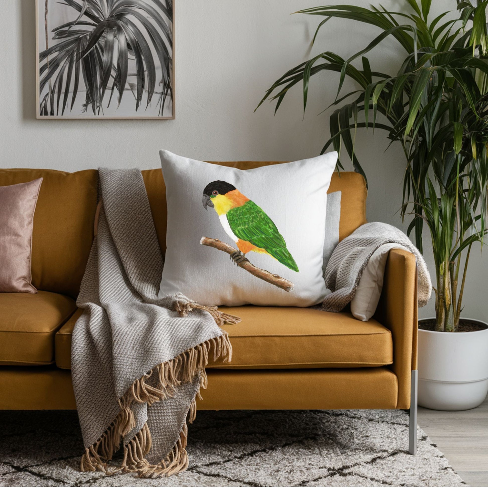 Black - headed Caique Parrot Pillow - MerikaArt
