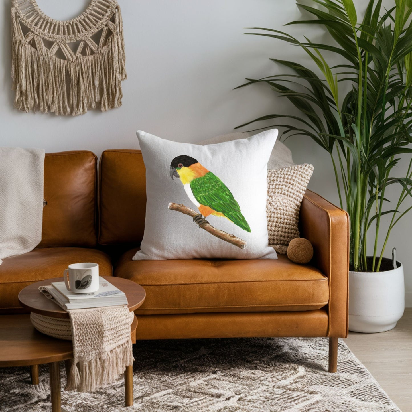 Black - headed Caique Parrot Pillow - MerikaArt