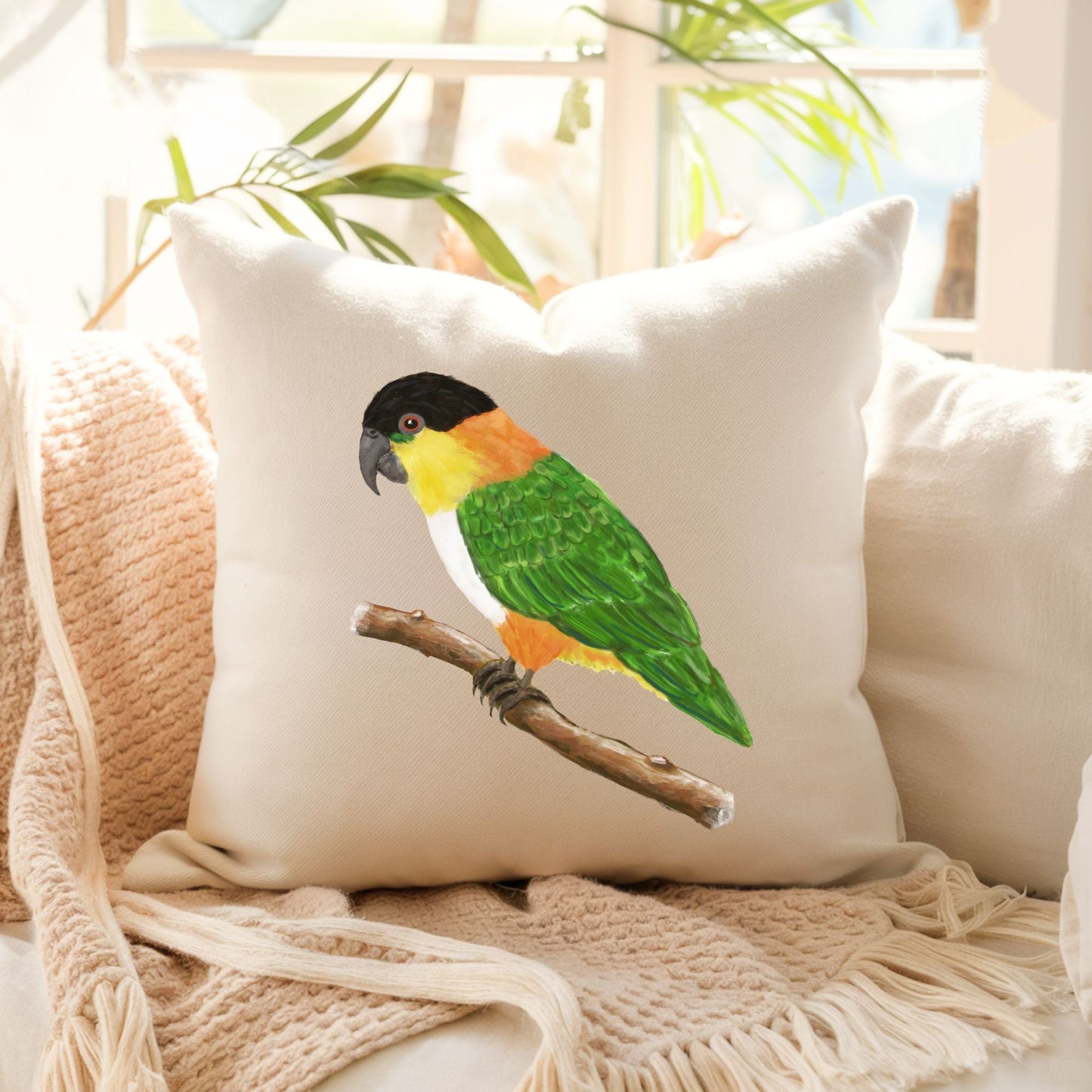 Black - headed Caique Parrot Pillow - MerikaArt