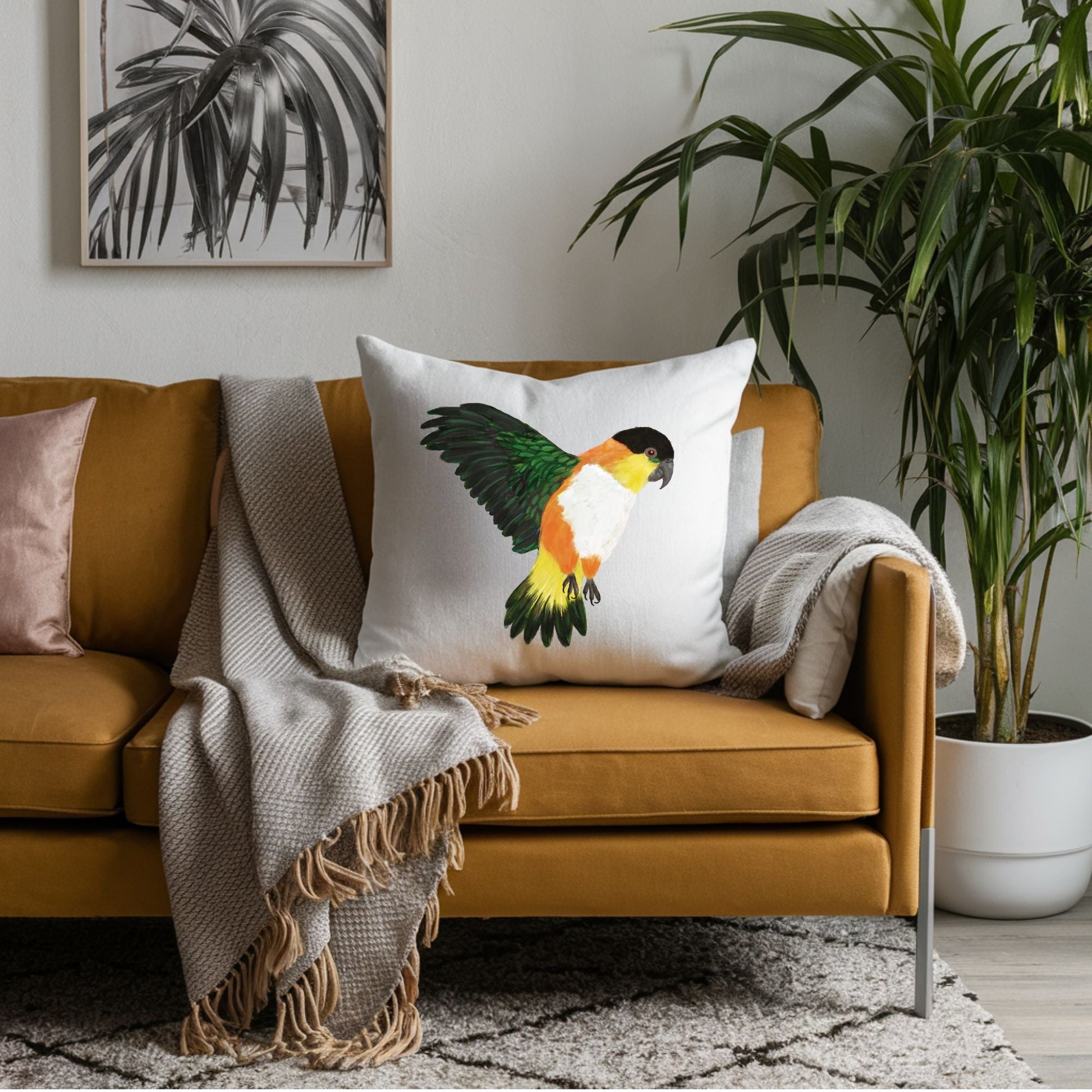 Black - headed Caique Pillow - MerikaArt
