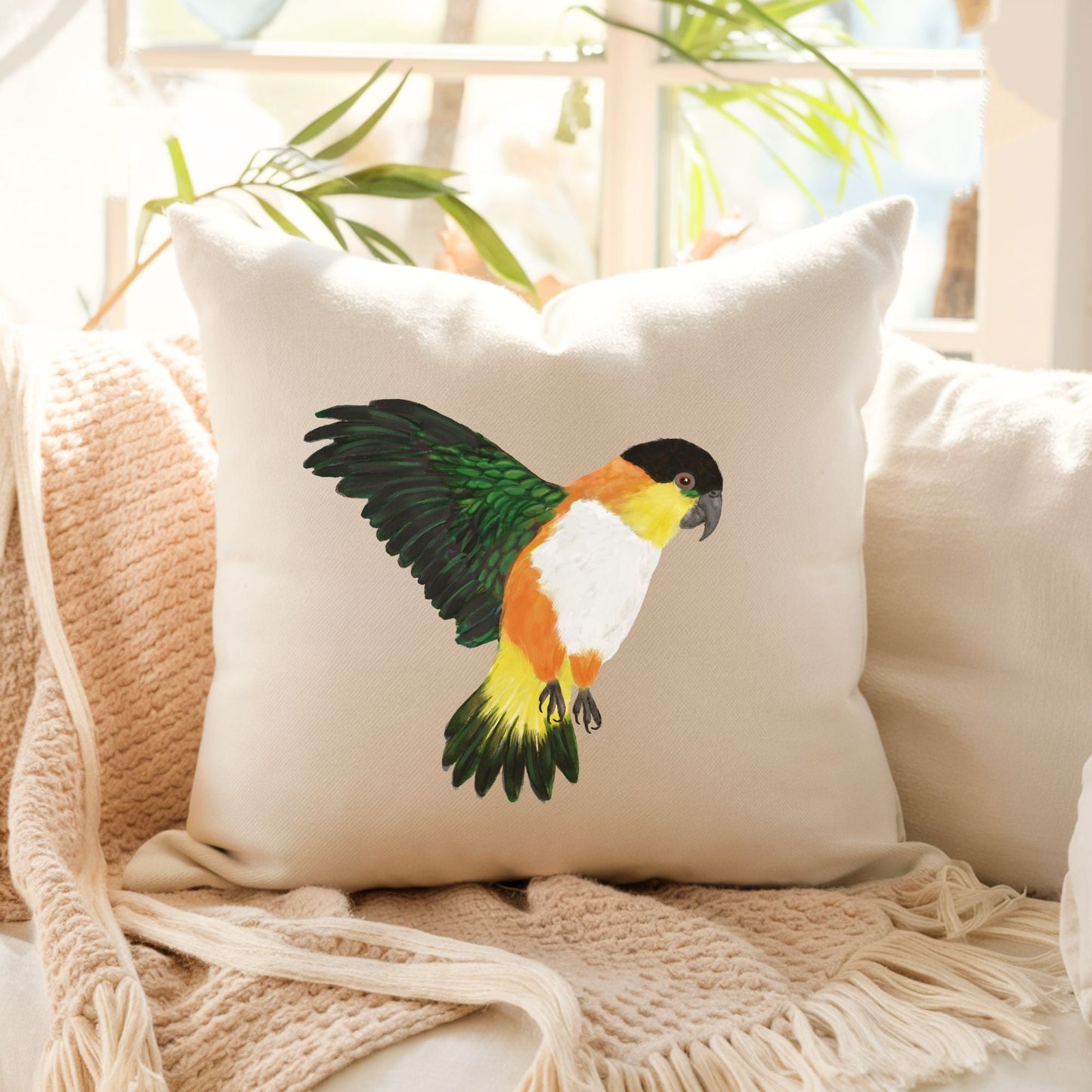 Black - headed Caique Pillow - MerikaArt