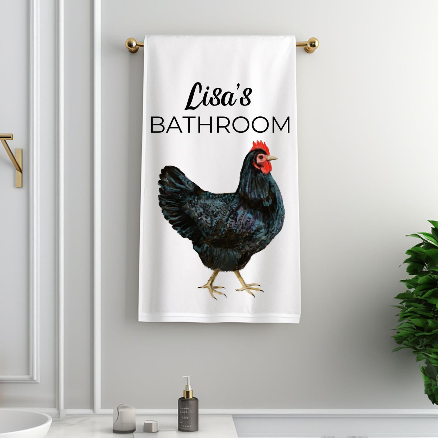 Black Hen Bathroom Towel - MerikaArt