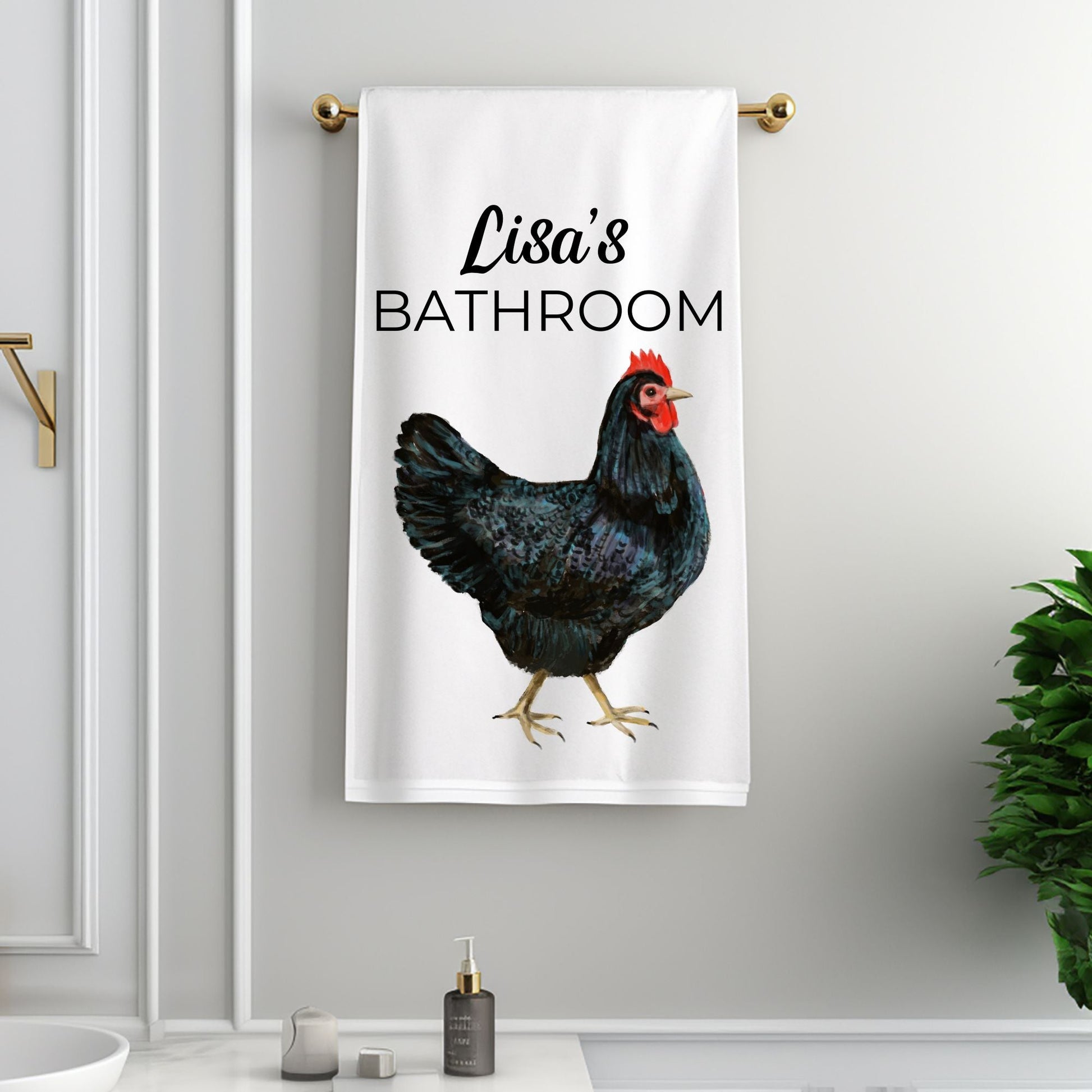 Black Hen Bathroom Towel - MerikaArt