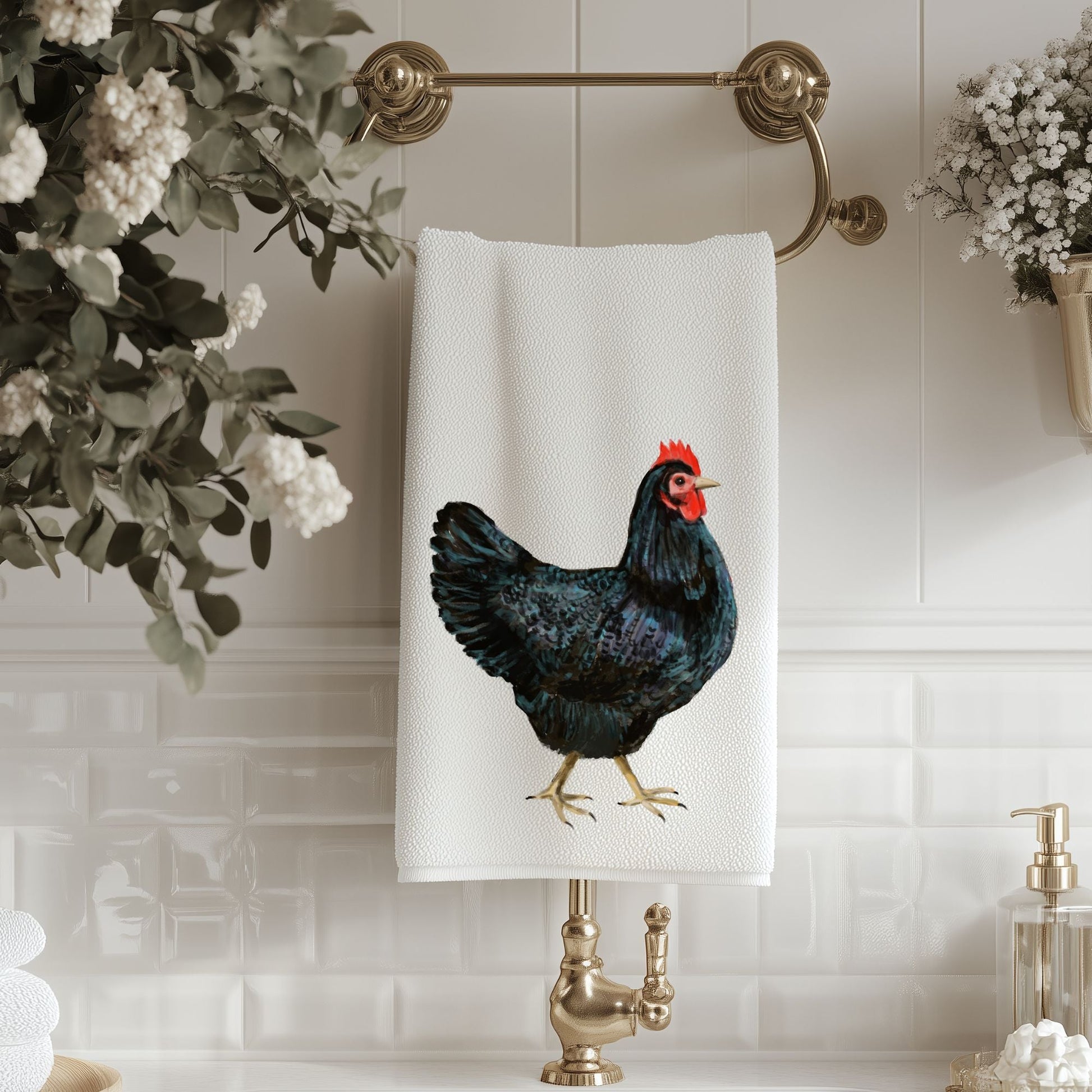 Black Hen Bathroom Towel - MerikaArt