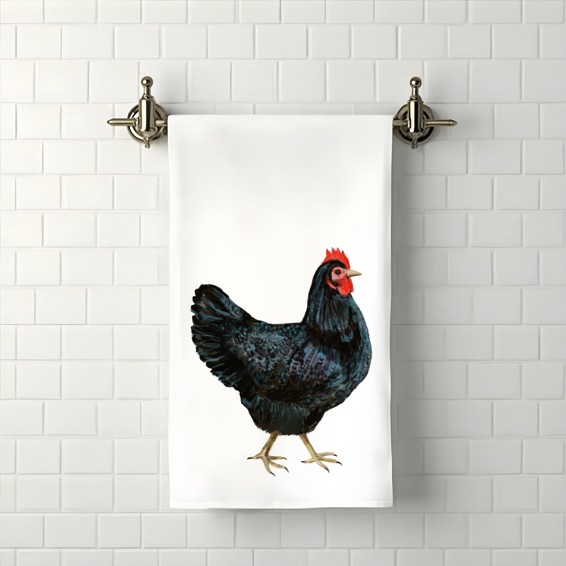 Black Hen Bathroom Towel - MerikaArt