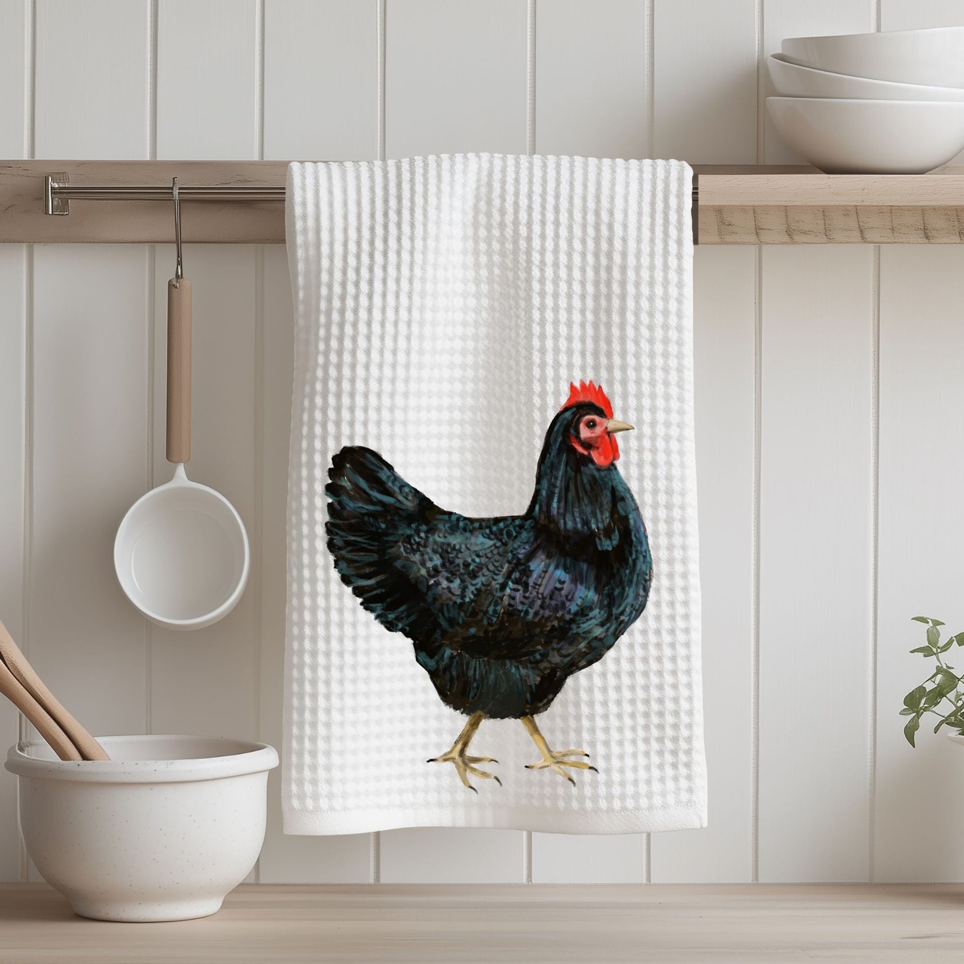 Black Hen Kitchen Towel - MerikaArt
