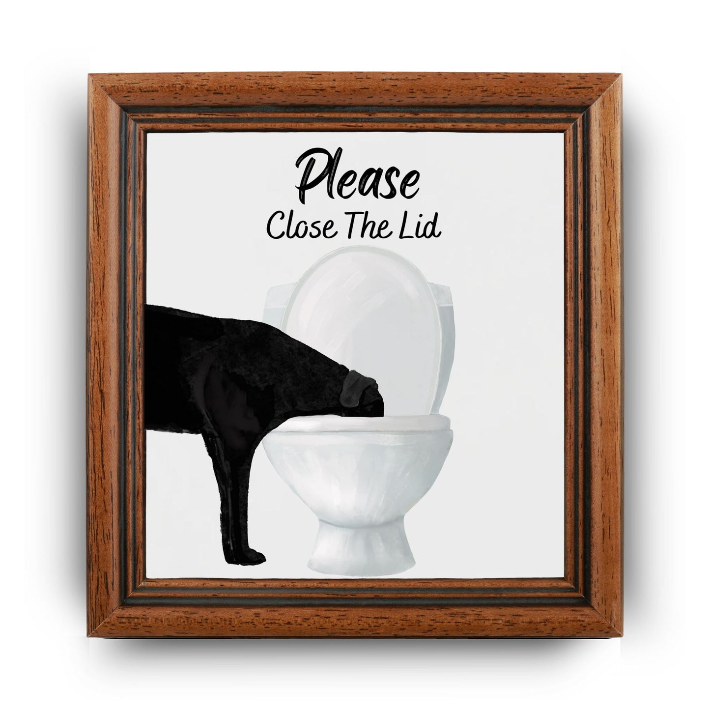 Black Labrador Please Close The Lid Ceramic Tile - MerikaArt