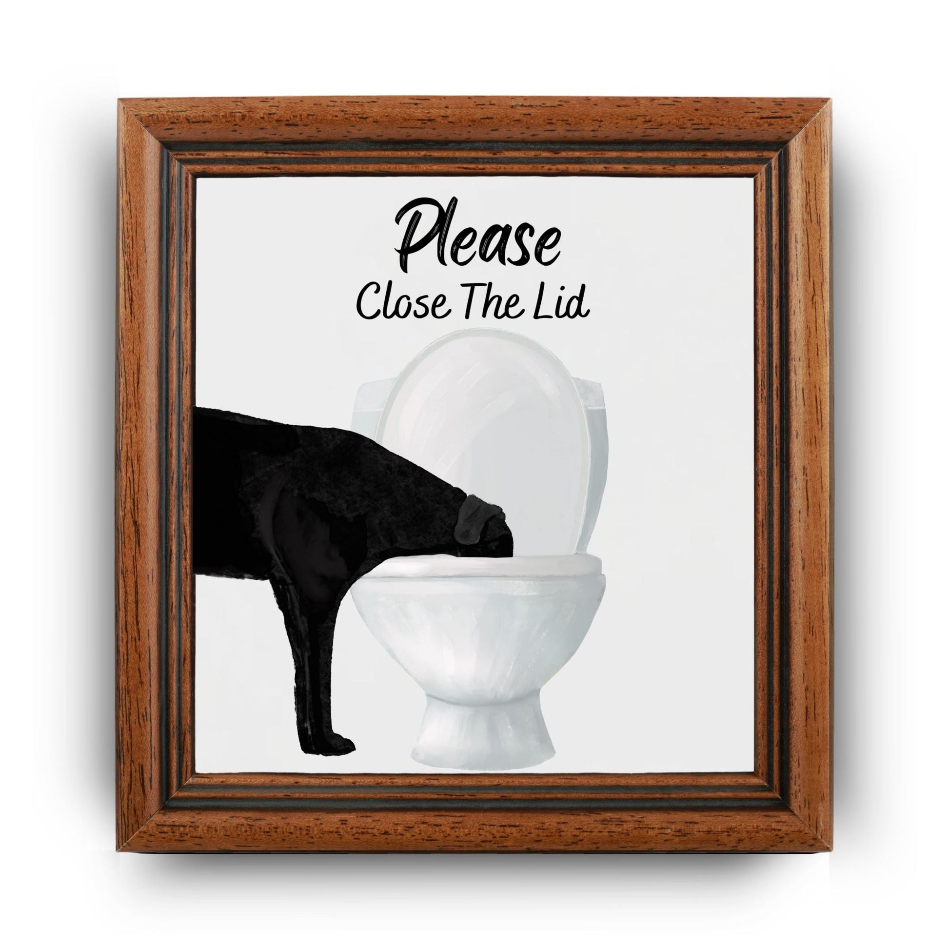 Black Labrador Please Close The Lid Ceramic Tile - MerikaArt