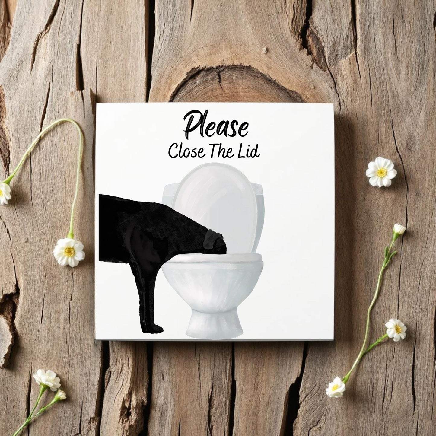 Black Labrador Please Close The Lid Ceramic Tile - MerikaArt