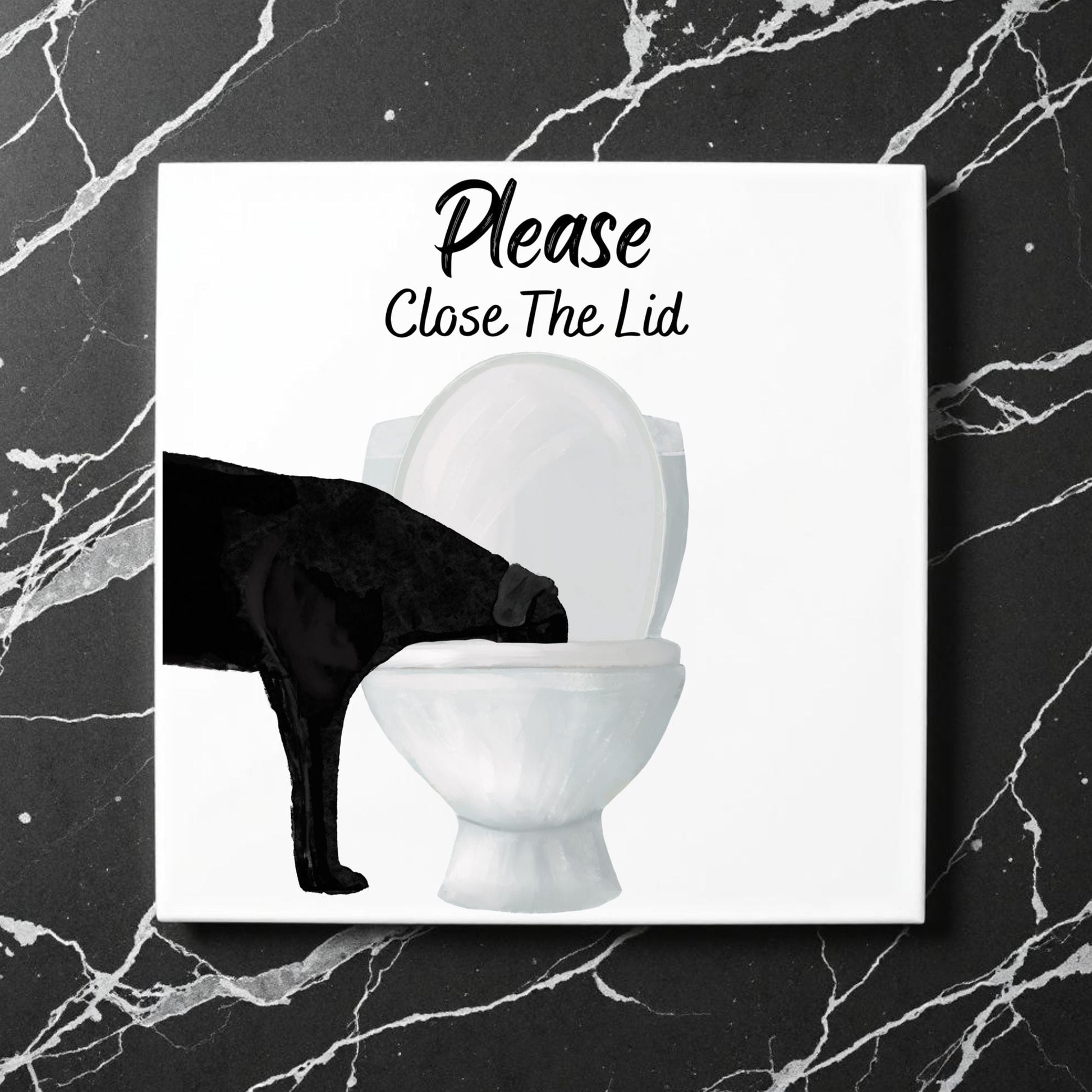 Black Labrador Please Close The Lid Ceramic Tile - MerikaArt
