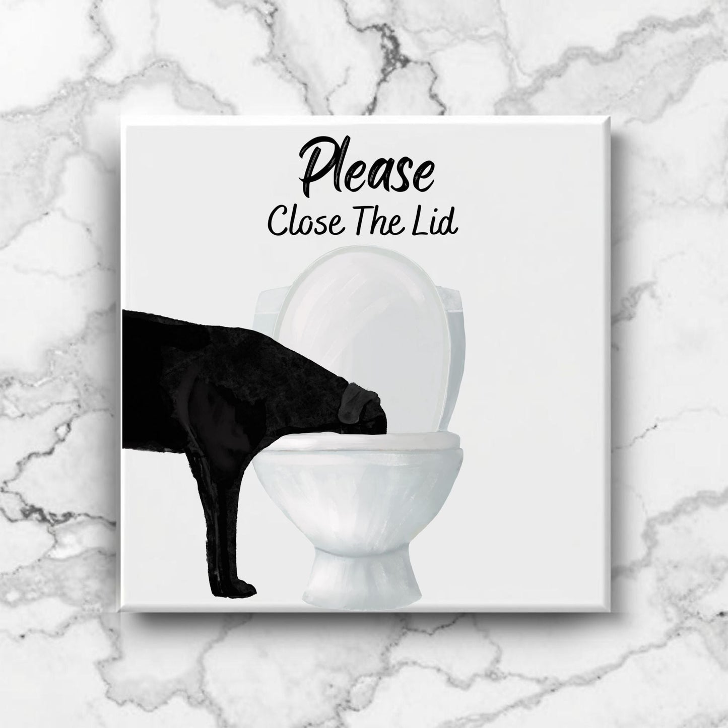 Black Labrador Please Close The Lid Ceramic Tile - MerikaArt