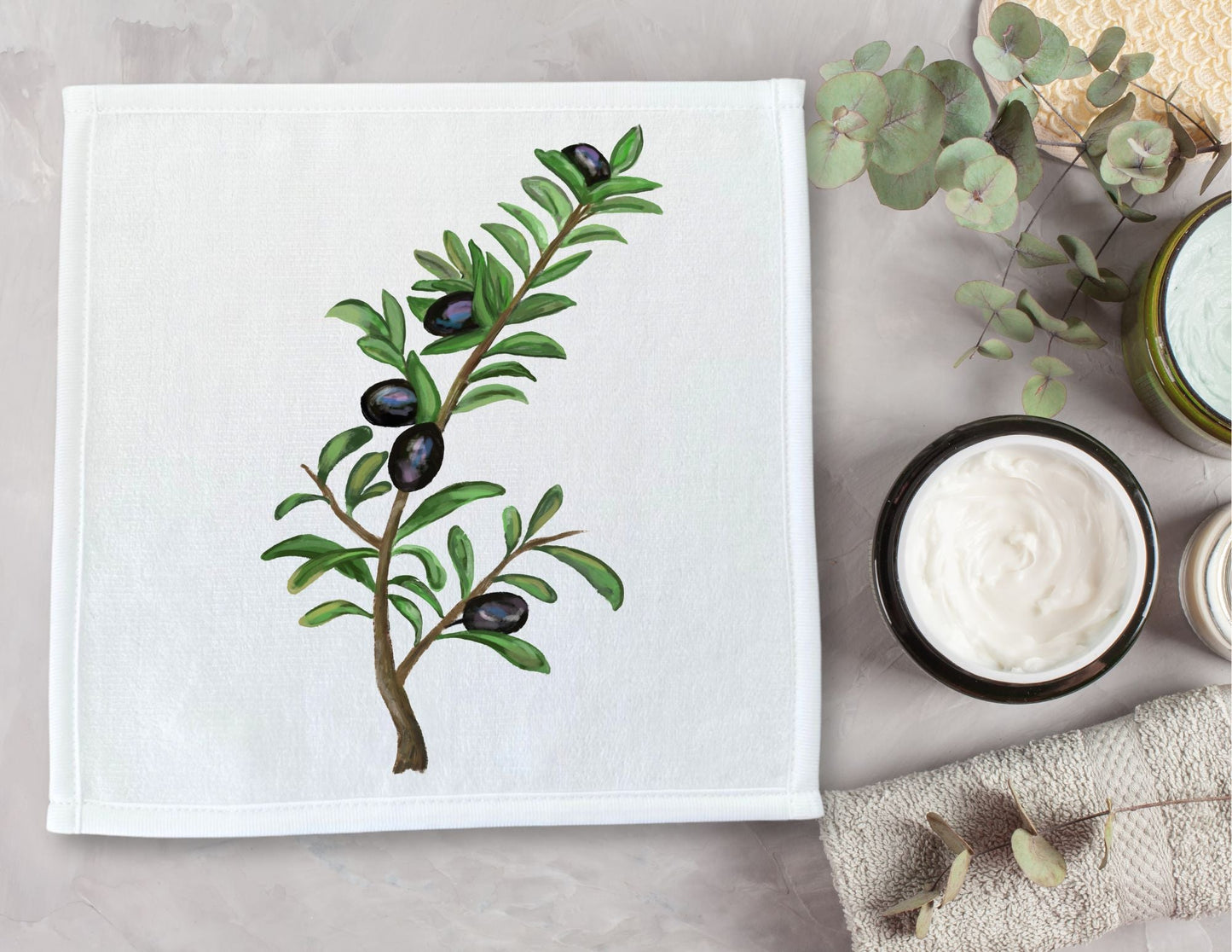 Black Olive Branch Washcloth - MerikaArt