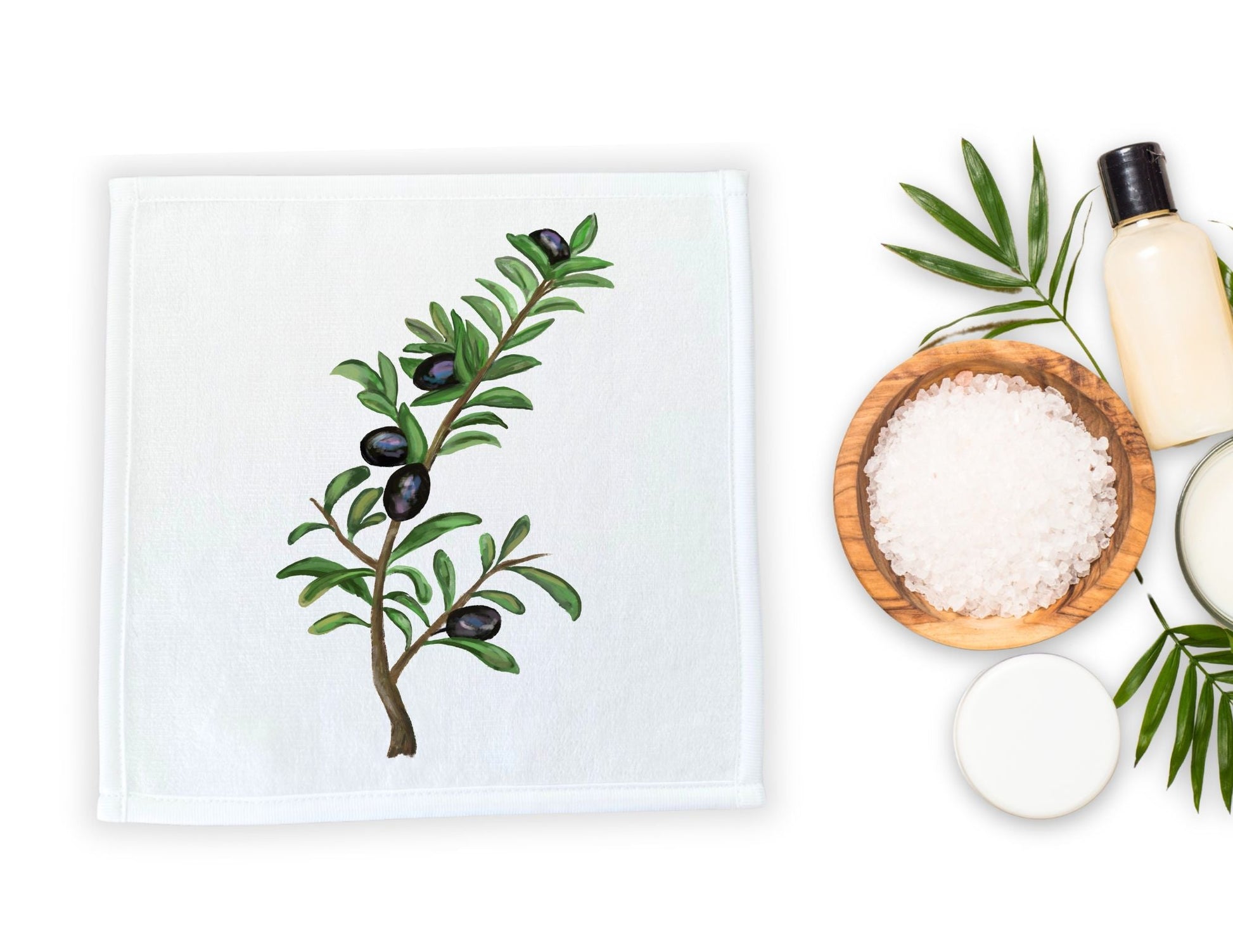 Black Olive Branch Washcloth - MerikaArt