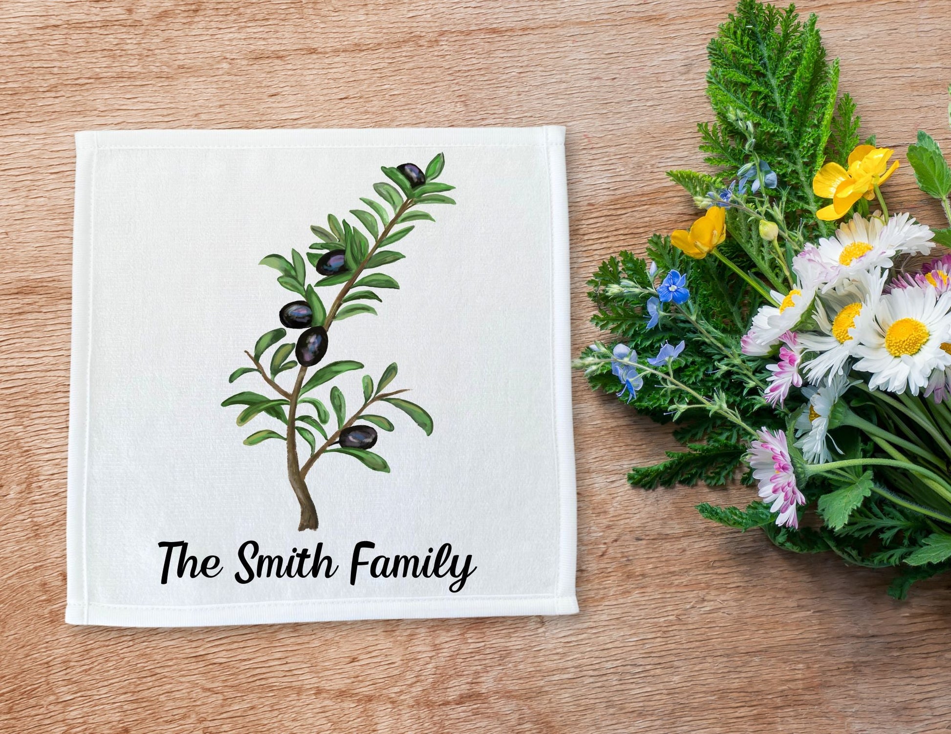 Black Olive Branch Washcloth - MerikaArt