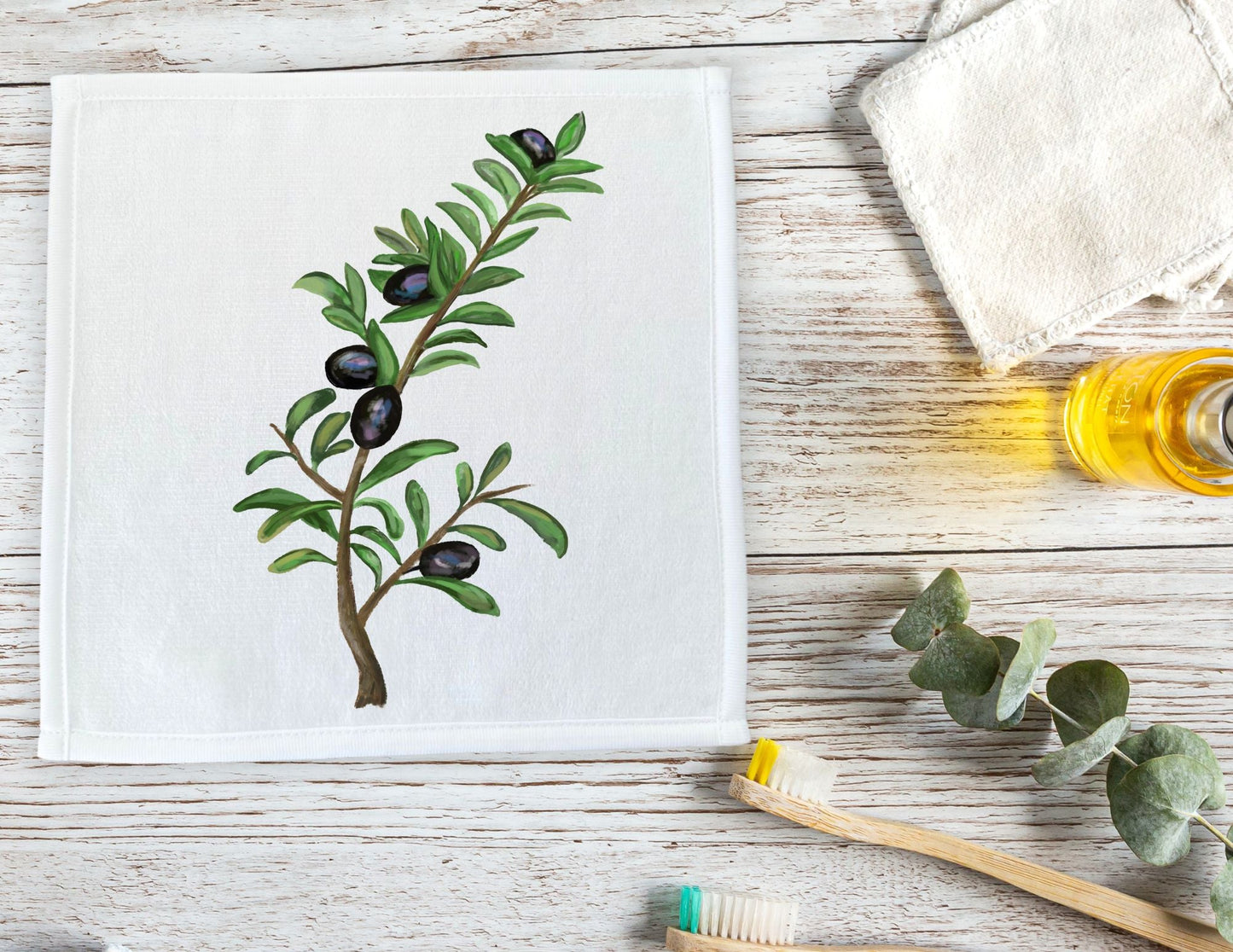 Black Olive Branch Washcloth - MerikaArt