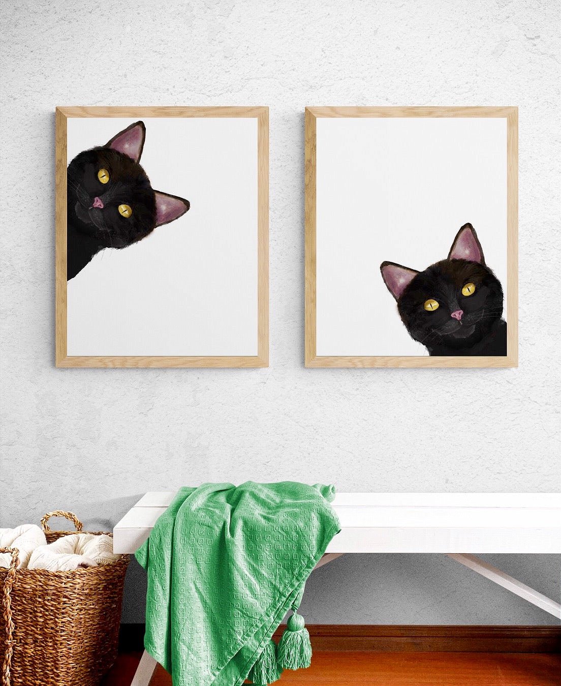 Black Peekaboo Cat Set Of 2 Wall Art - MerikaArt