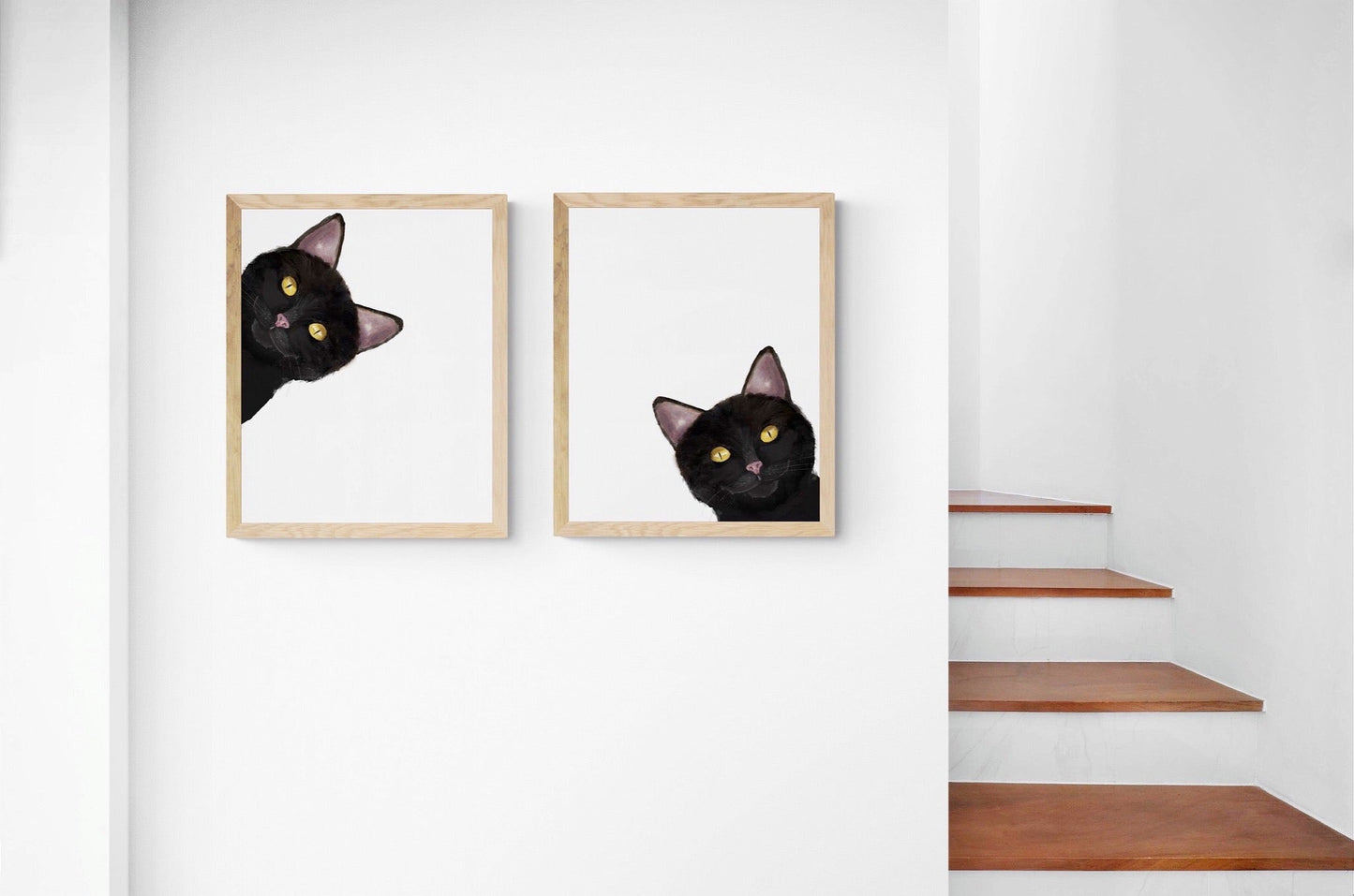Black Peekaboo Cat Set Of 2 Wall Art - MerikaArt