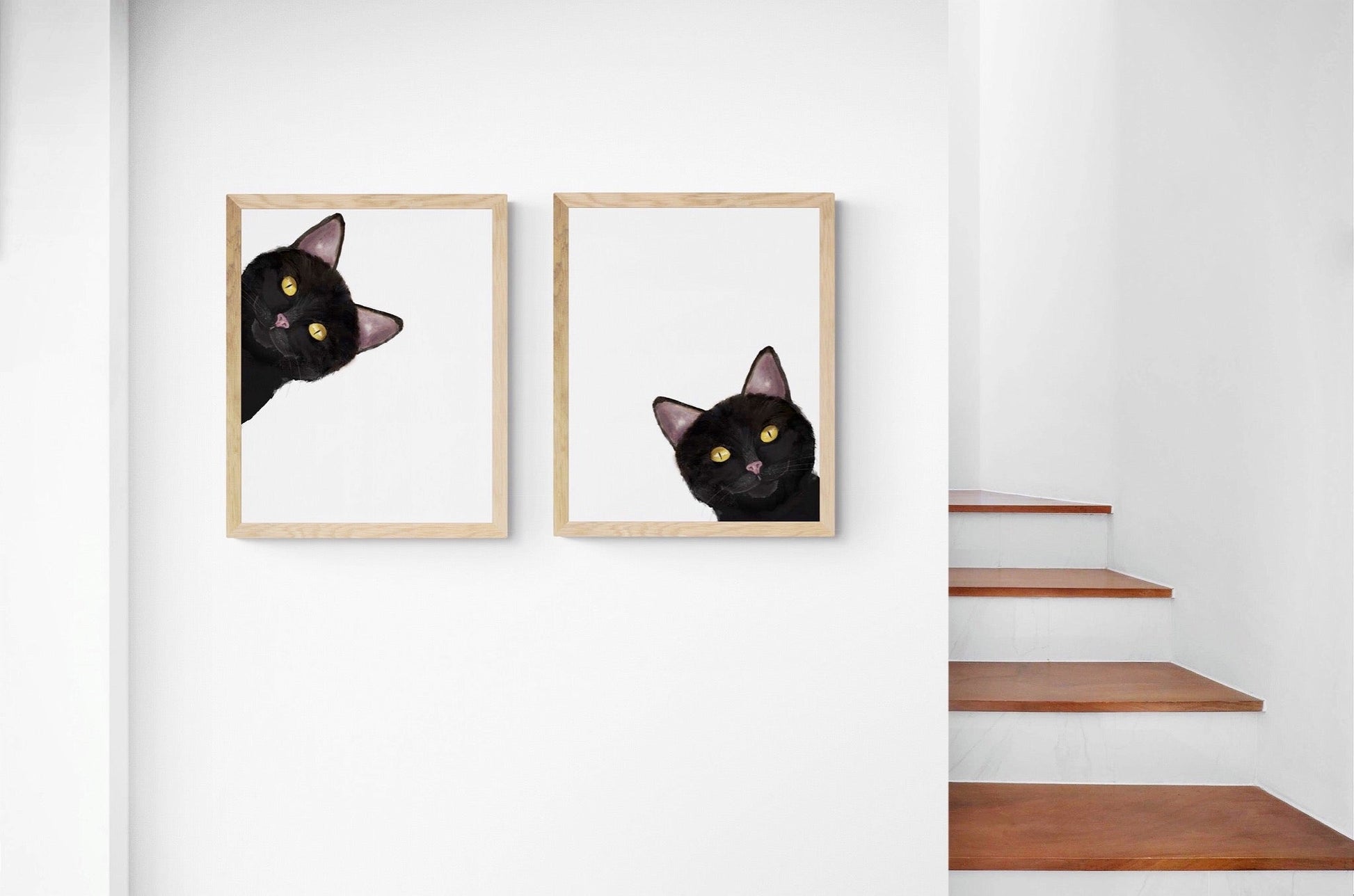Black Peekaboo Cat Set Of 2 Wall Art - MerikaArt