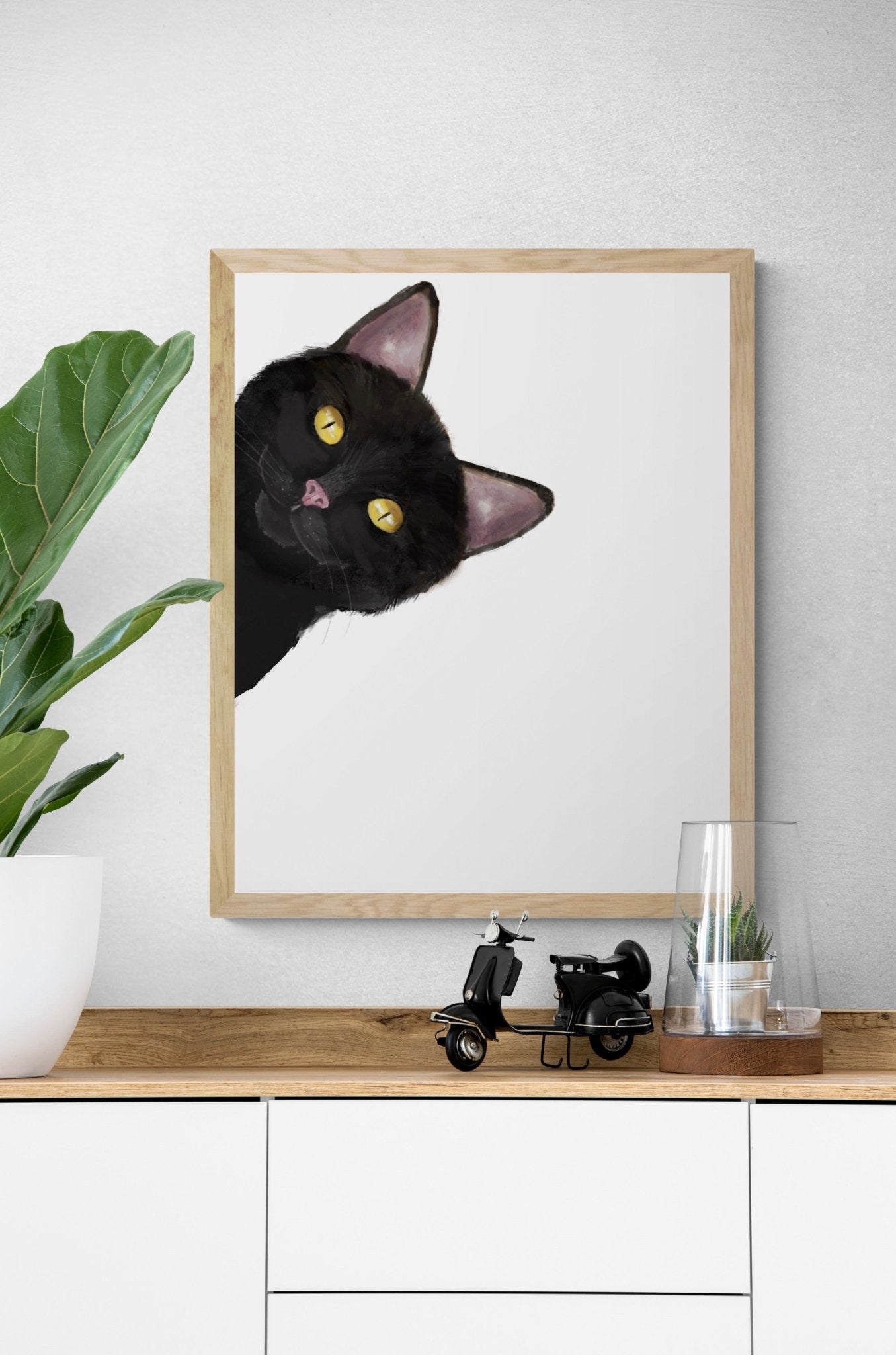 Black Peekaboo Cat Wall Art - MerikaArt