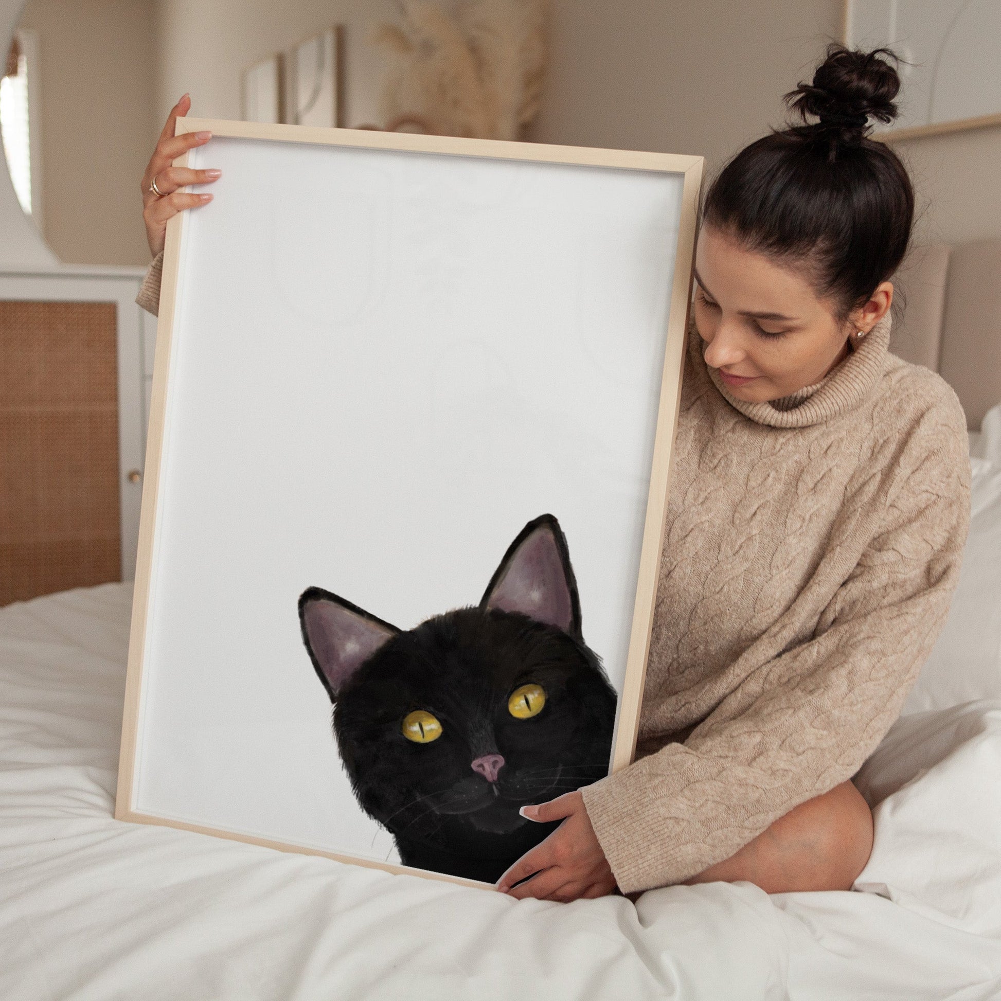 Black Peekaboo Cat Wall Art - MerikaArt