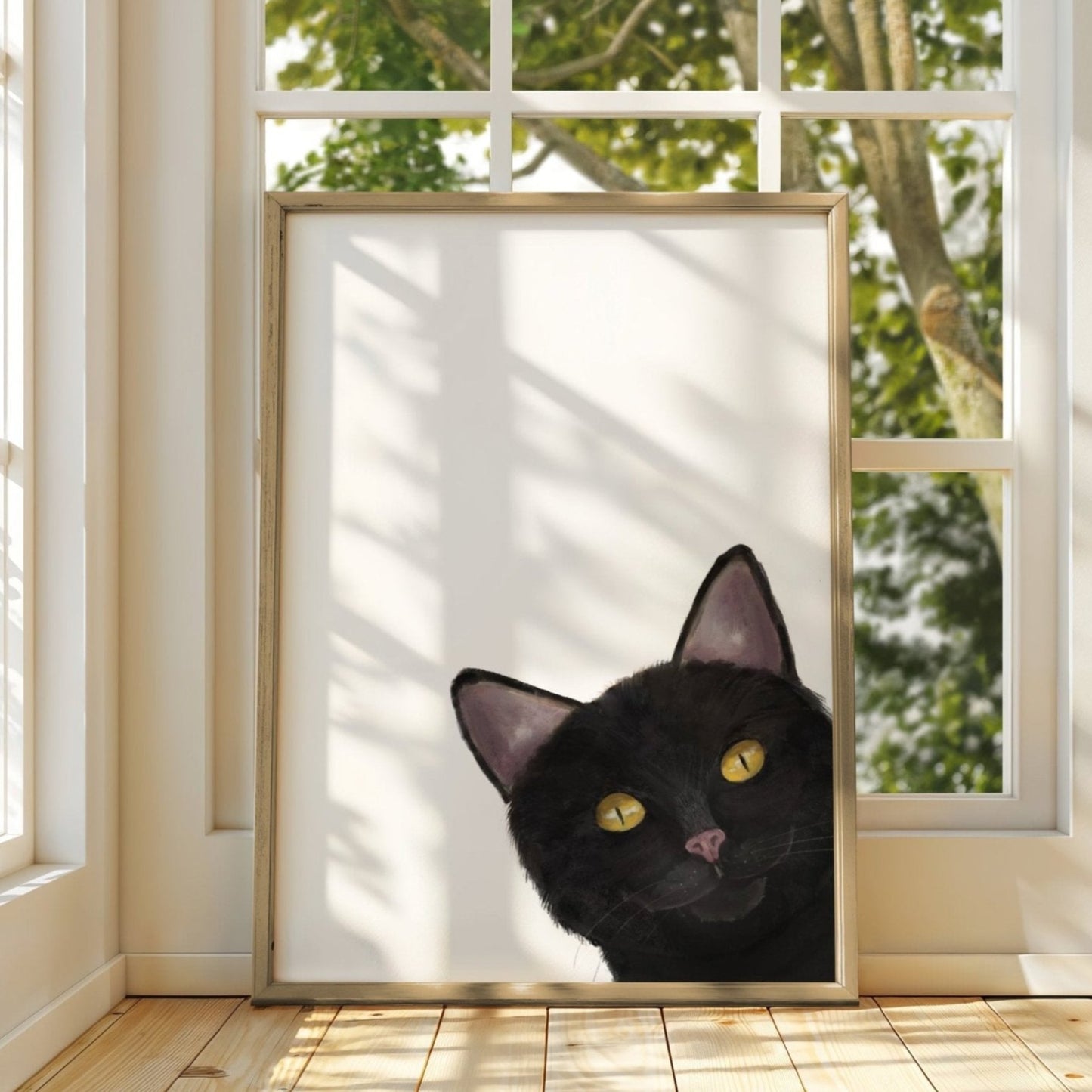 Black Peekaboo Cat Wall Art - MerikaArt