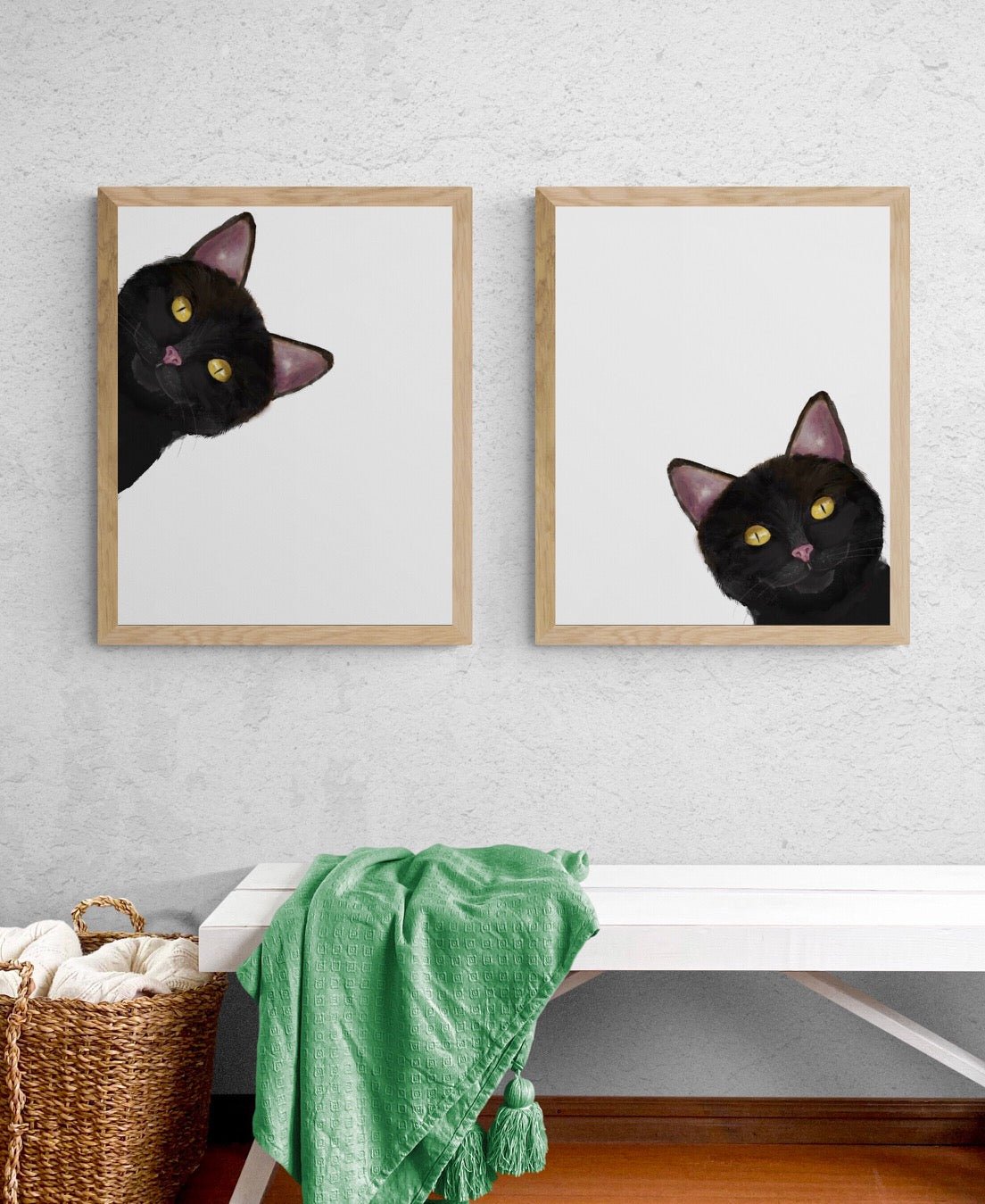 Black Peekaboo Cat Wall Art - MerikaArt