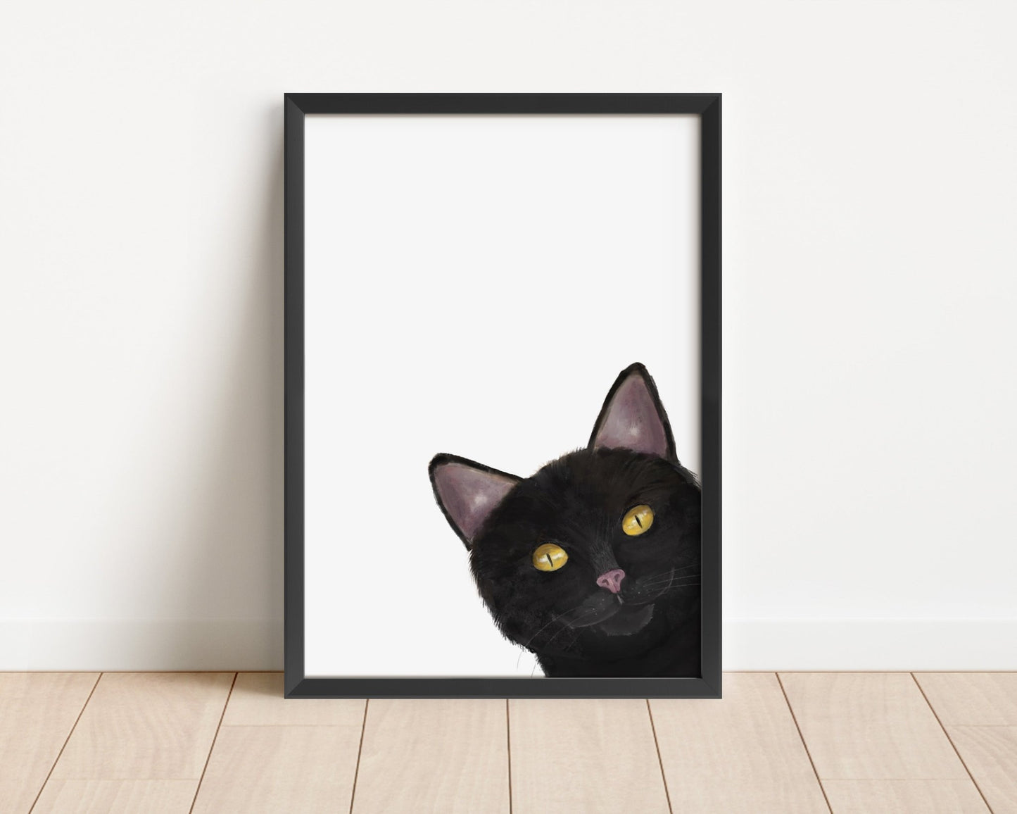 Black Peekaboo Cat Wall Art - MerikaArt