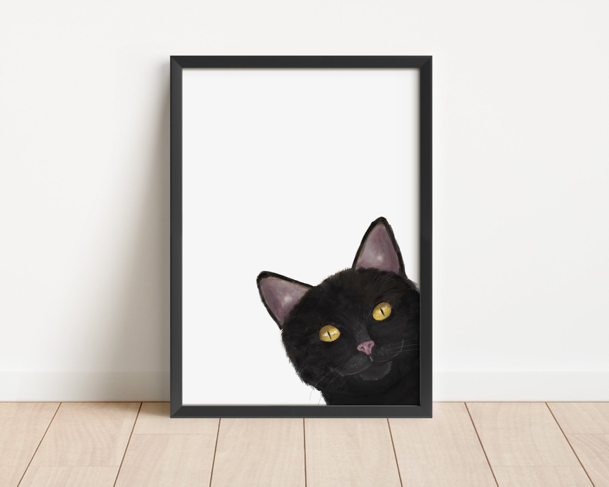 Black Peekaboo Cat Wall Art - MerikaArt