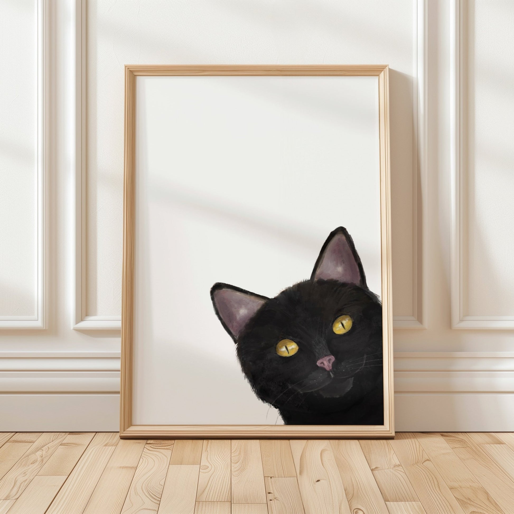 Black Peekaboo Cat Wall Art - MerikaArt