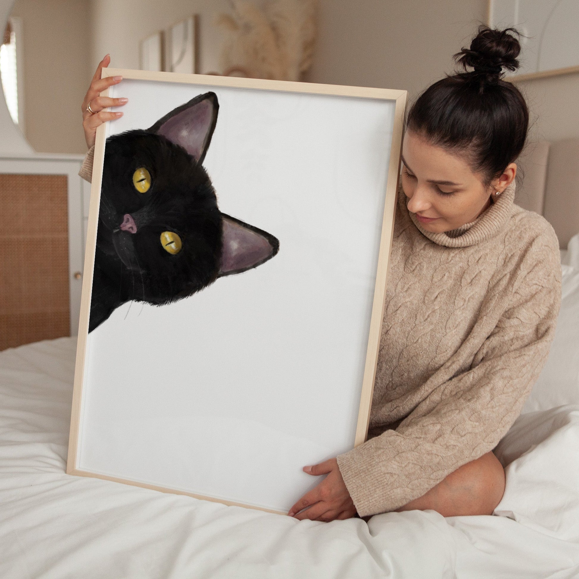 Black Peekaboo Cat Wall Art - MerikaArt