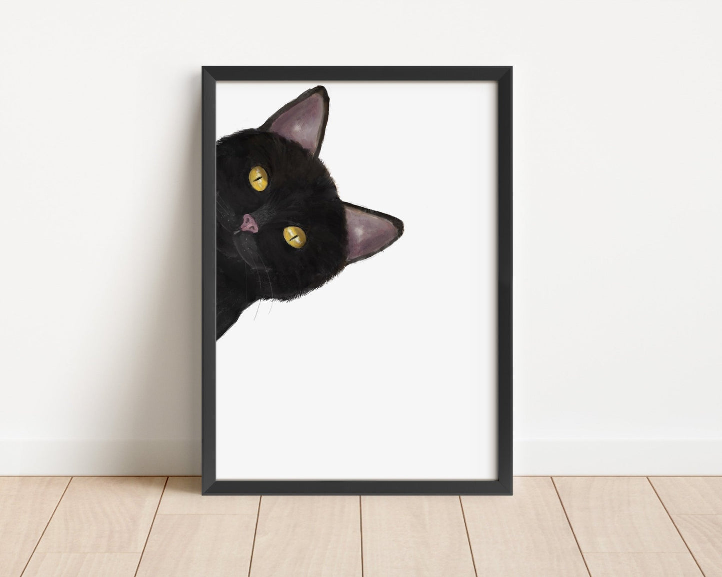 Black Peekaboo Cat Wall Art - MerikaArt