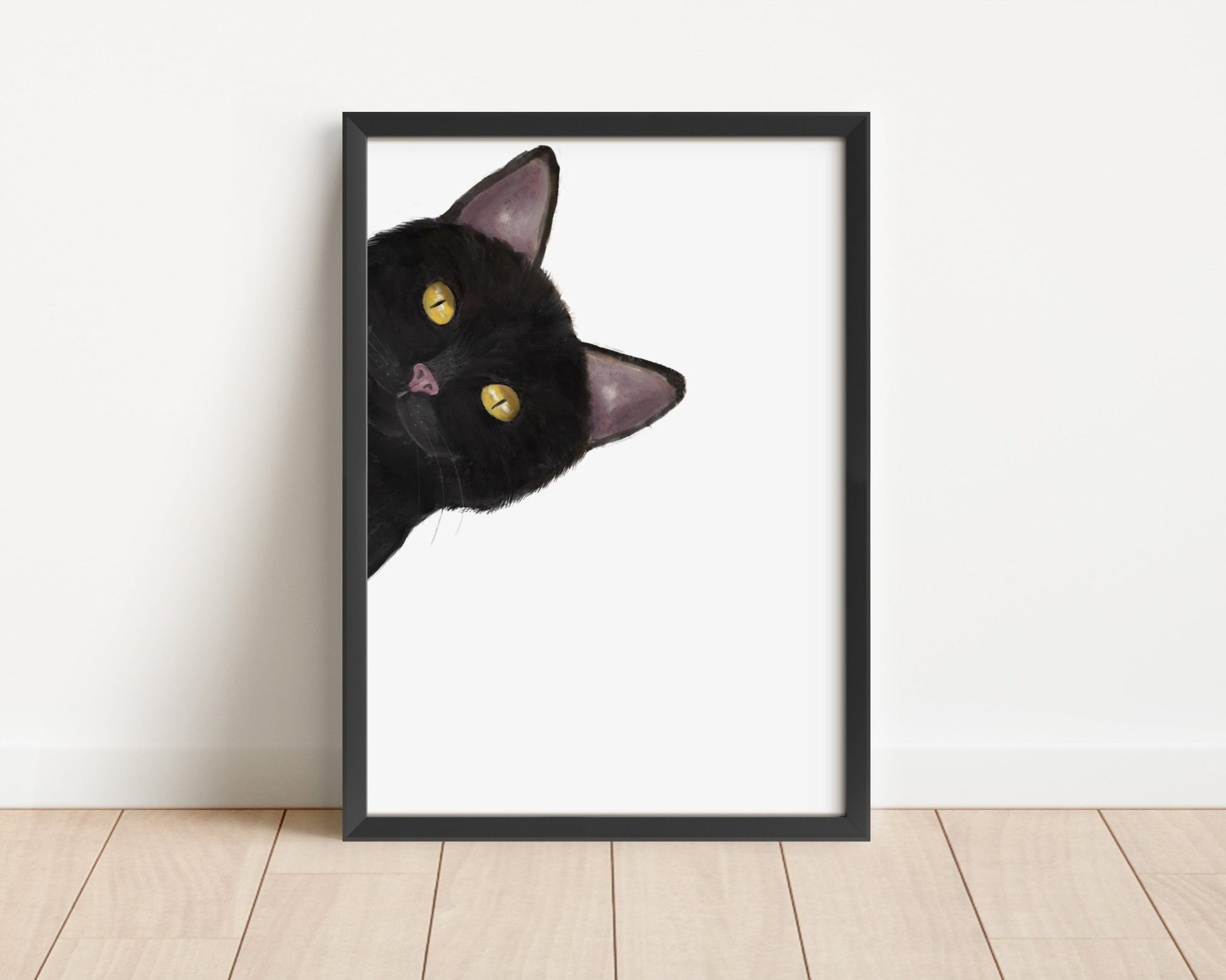 Black Peekaboo Cat Wall Art - MerikaArt