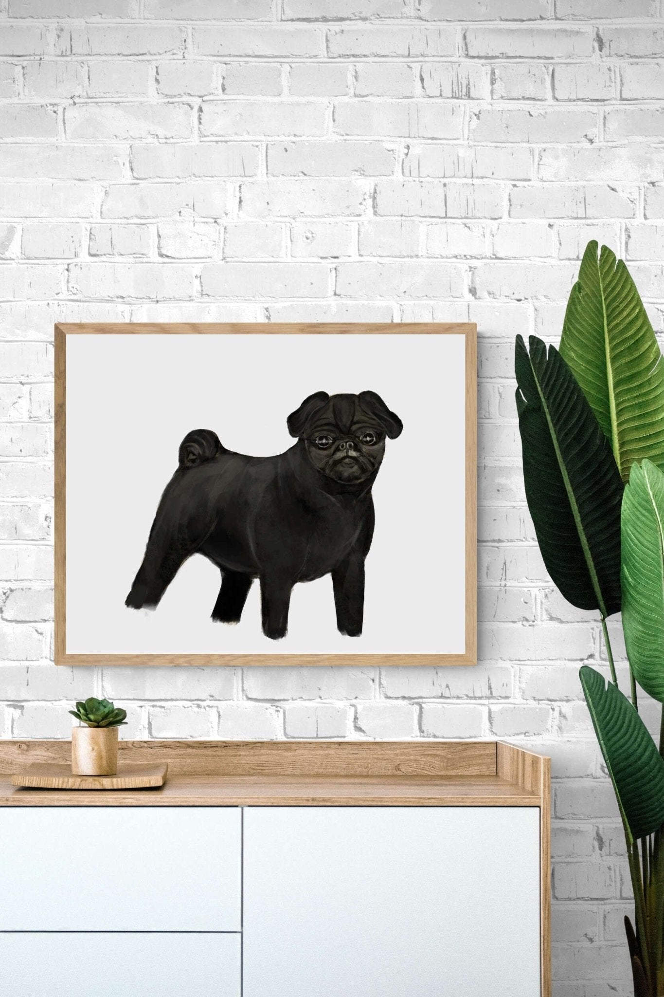 Black Pug Print, Pug Painting, Pug Portrait, Doggy artwork, Cute Pug Print, Living Room Wall Art, Bedroom Wall Print, Puppy Home Decor - MerikaArt