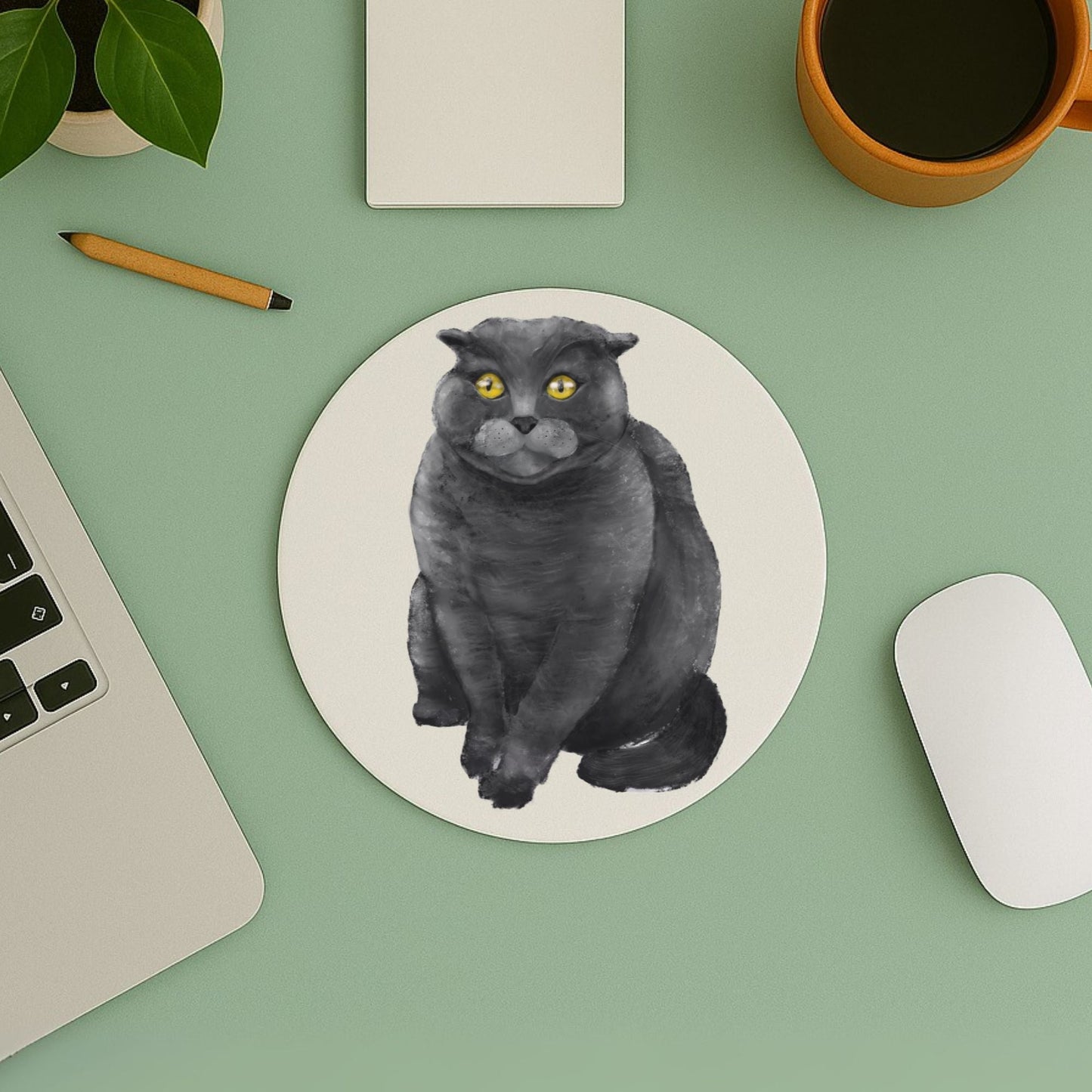 Black Scottish Fold Cat Mousepad - MerikaArt