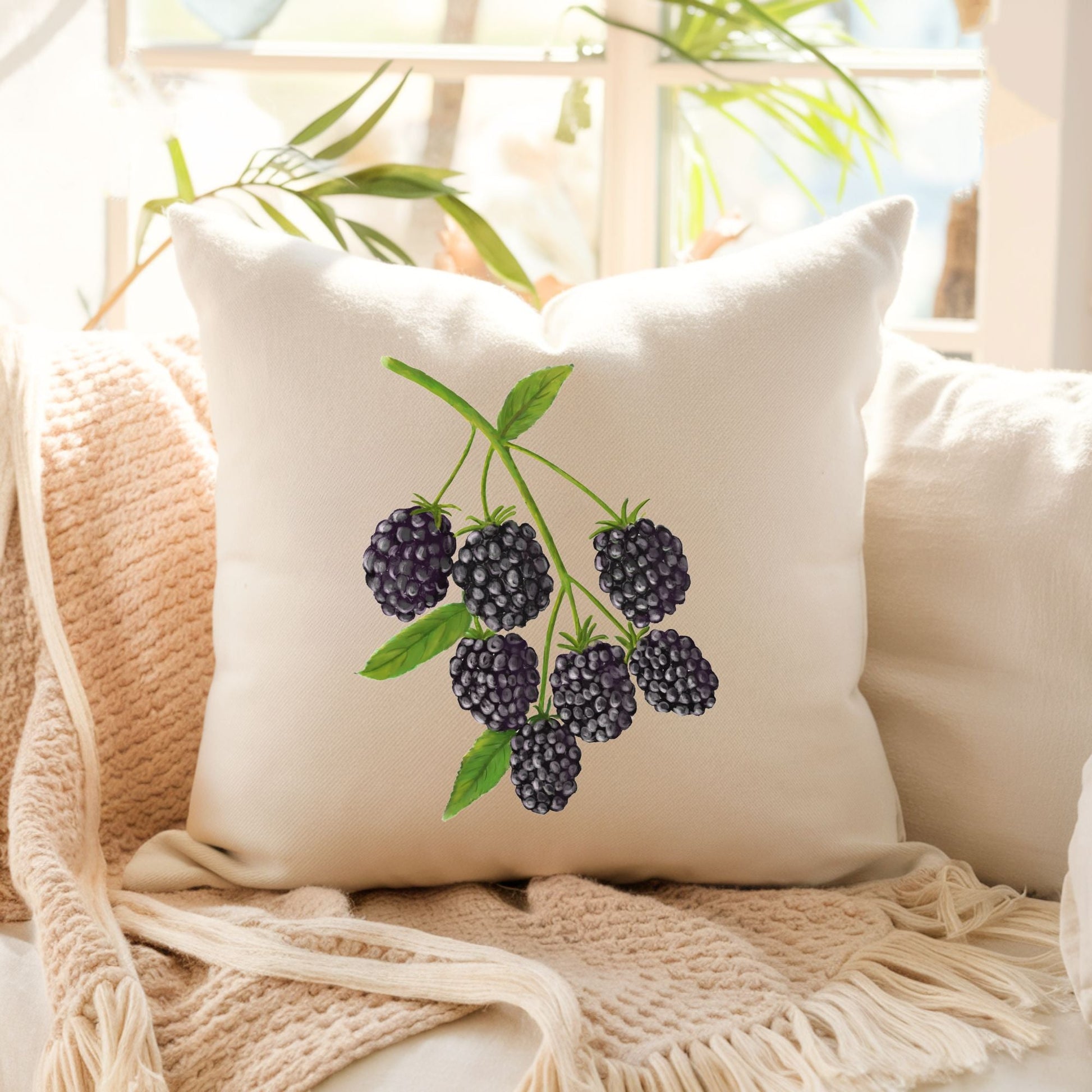 Blackberry Branch Pillow - MerikaArt