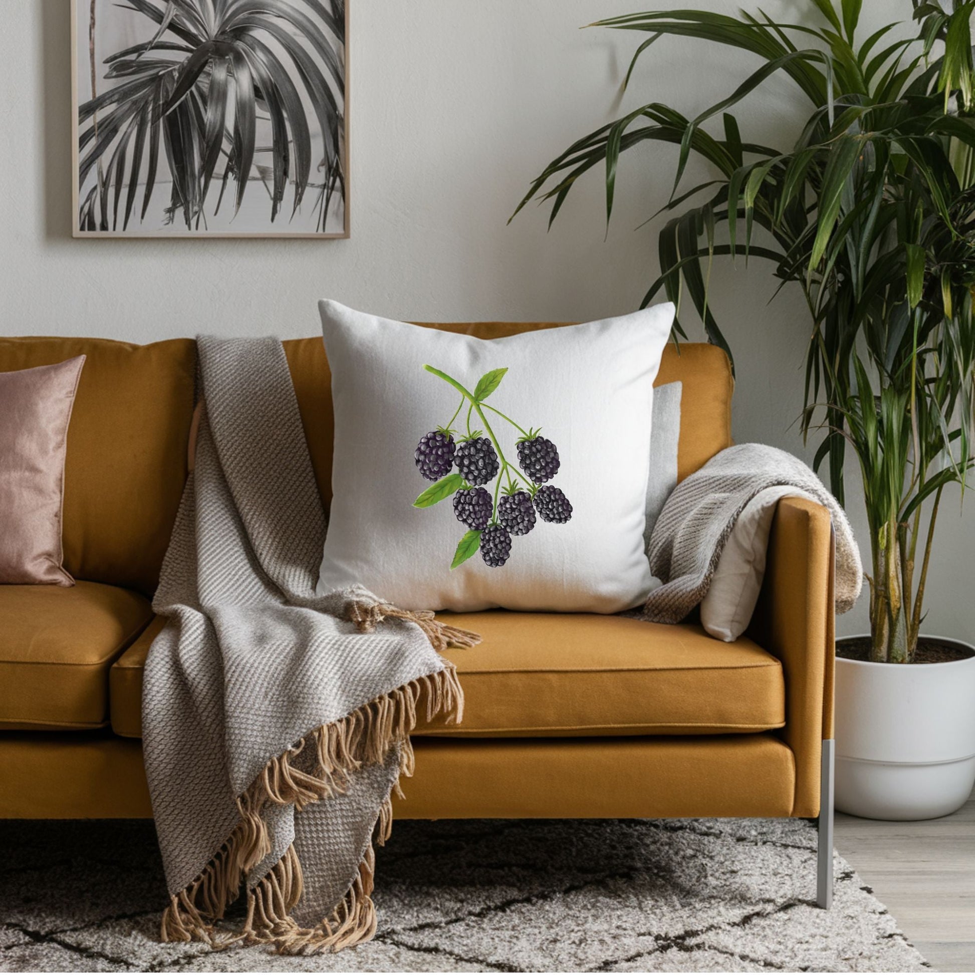 Blackberry Branch Pillow - MerikaArt